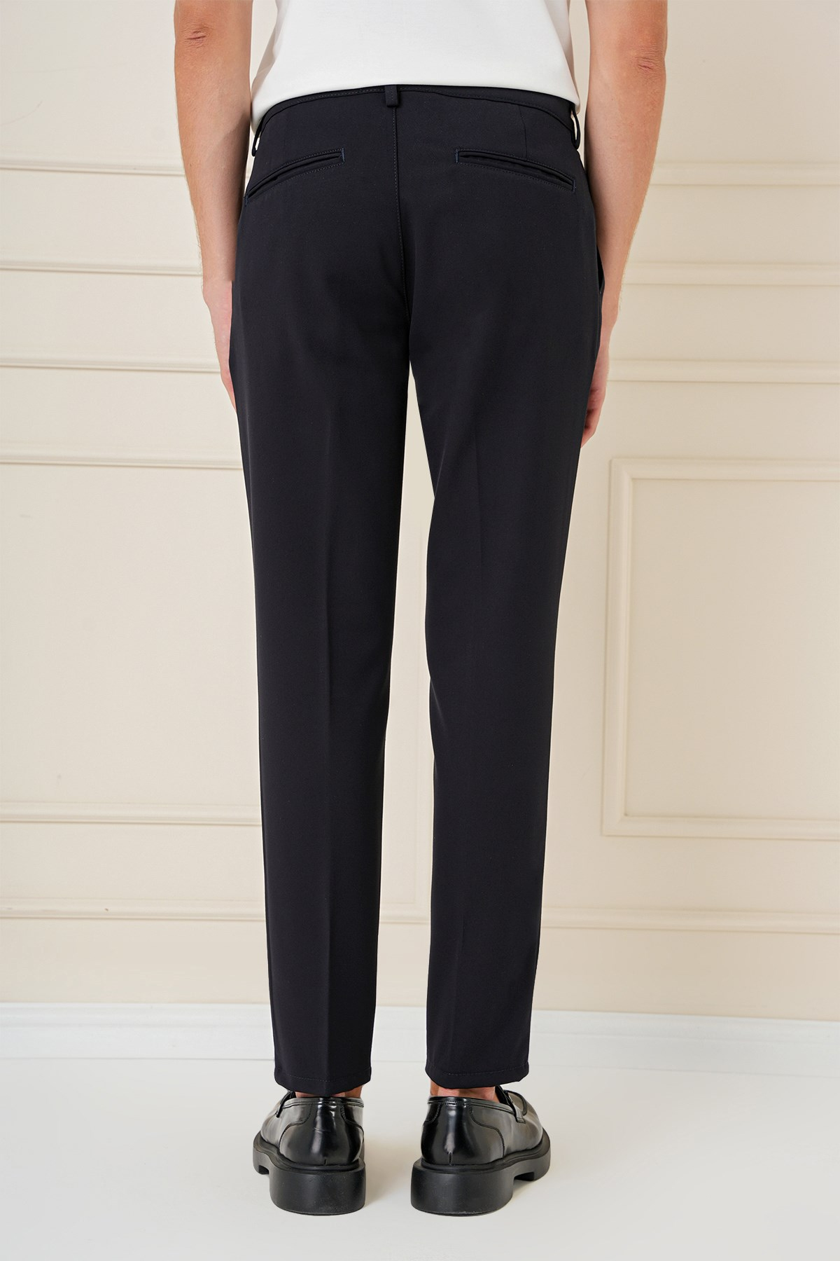 Slim Fit Çift Pileli Yan Cep Esnek Pamuk Siyah Pantolon P 1164