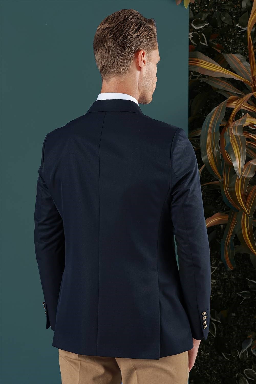 Slim Fit Çift Yırmaç Metal Düğmeli Lacivert Kruvaze Blazer Ceket C 657 