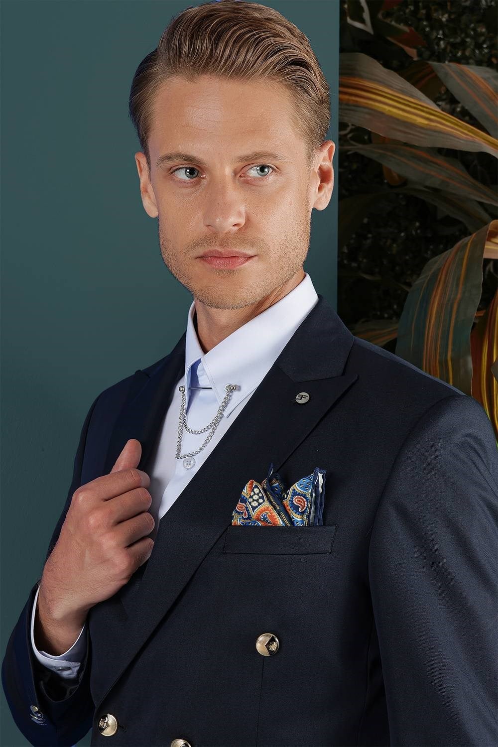 Slim Fit Çift Yırmaç Metal Düğmeli Lacivert Kruvaze Blazer Ceket C 657 