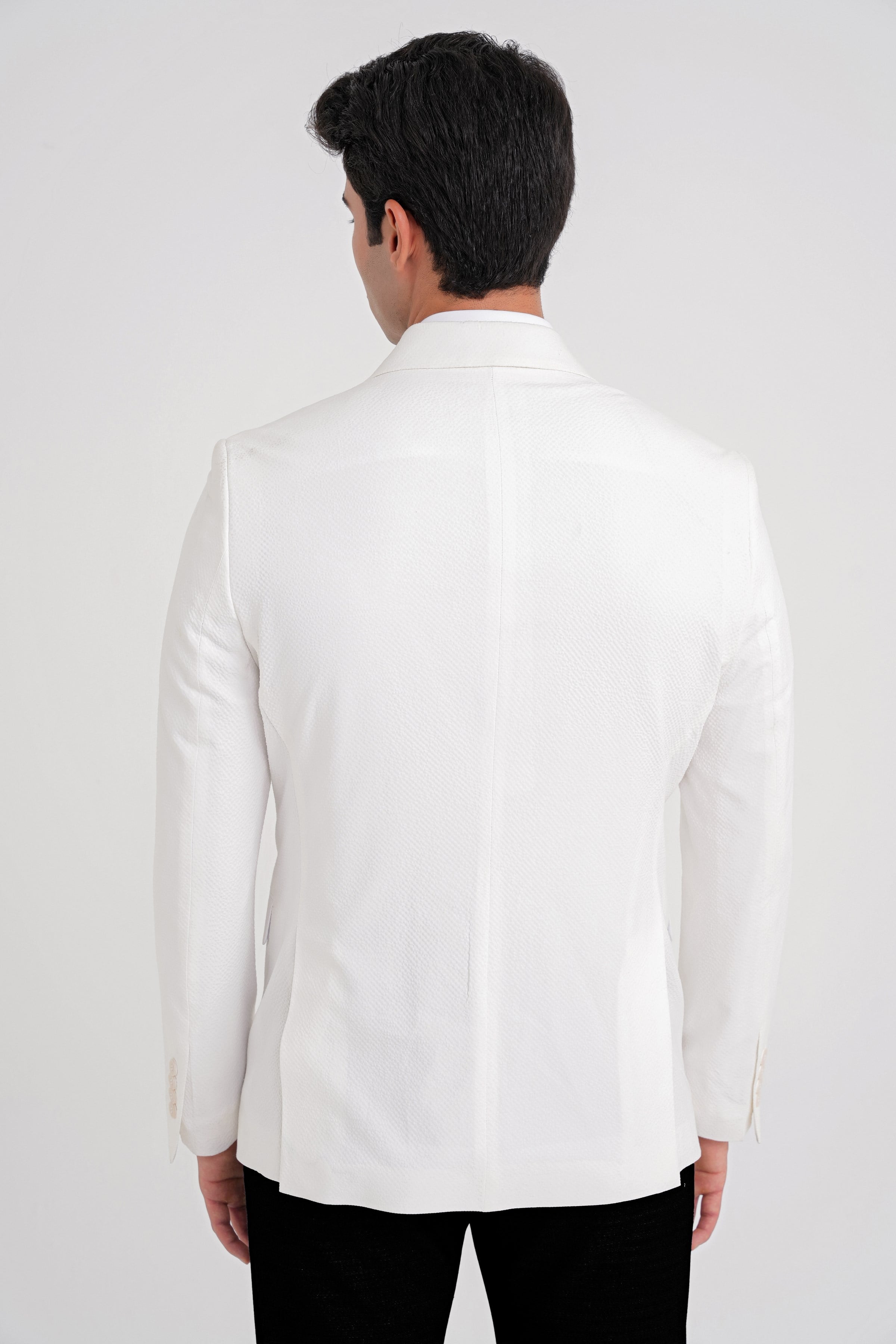 Slim Fit Çift Yırtmaç %100 Pamuk Gofre Kumaş Ekru Kruvaze Ceket C 646