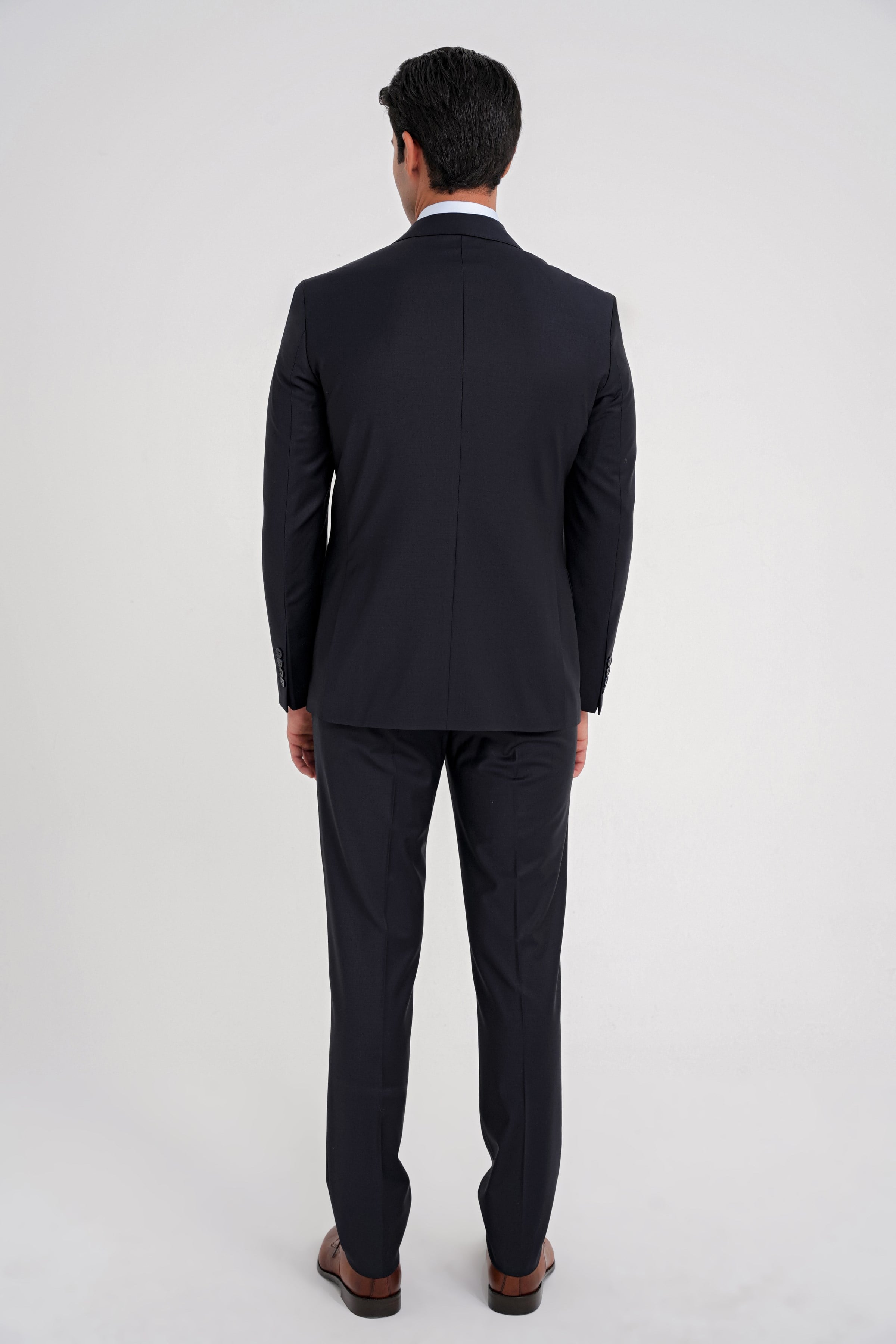 Slim Fit Çift Yırtmaç %95 Yün Esnek Lacivert Kruvaze Takım Elbise TK 929