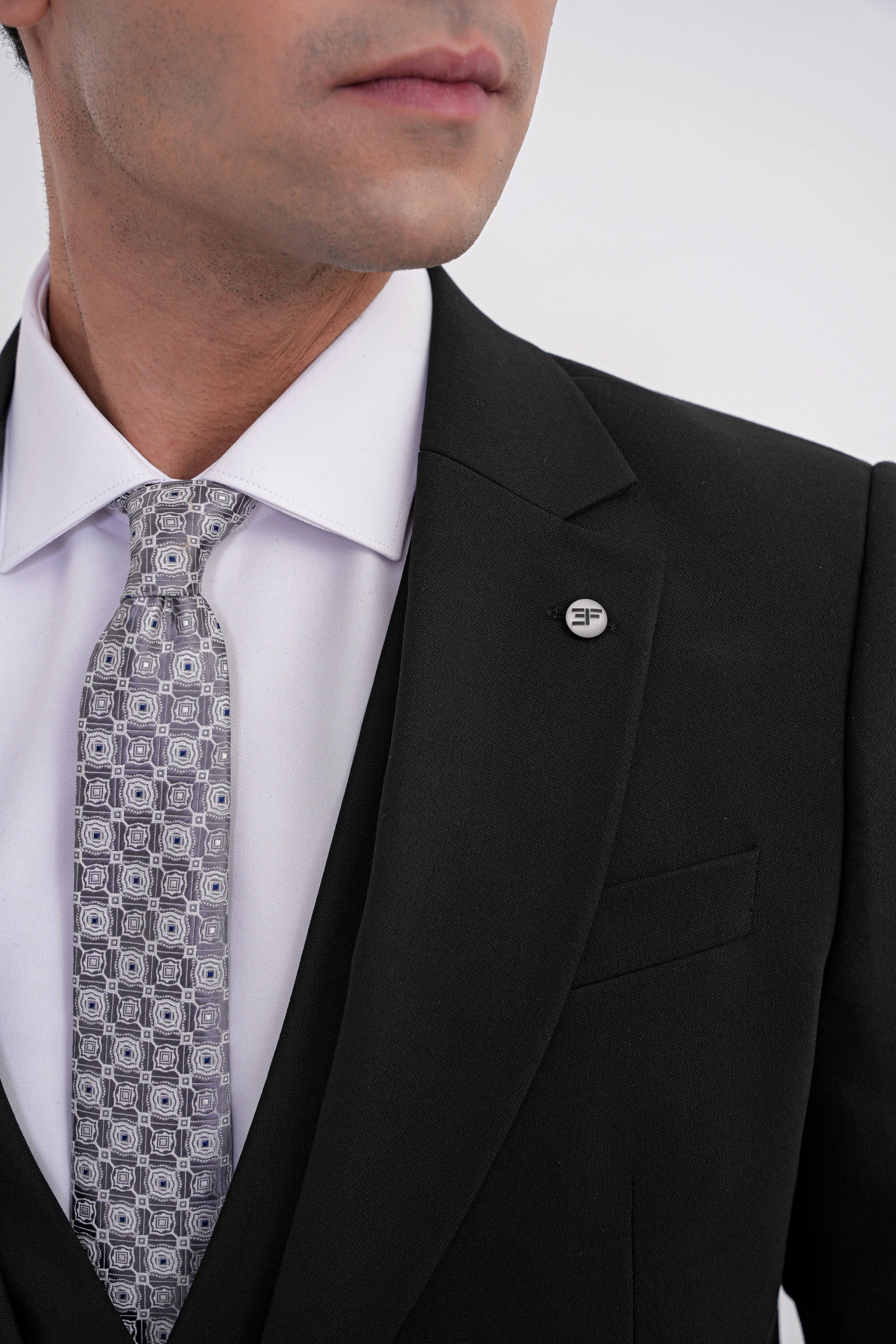 Slim Fit Çift Yırtmaç %97 Yün Esnek Siyah Yelekli Klasik Takım Elbise TK 937