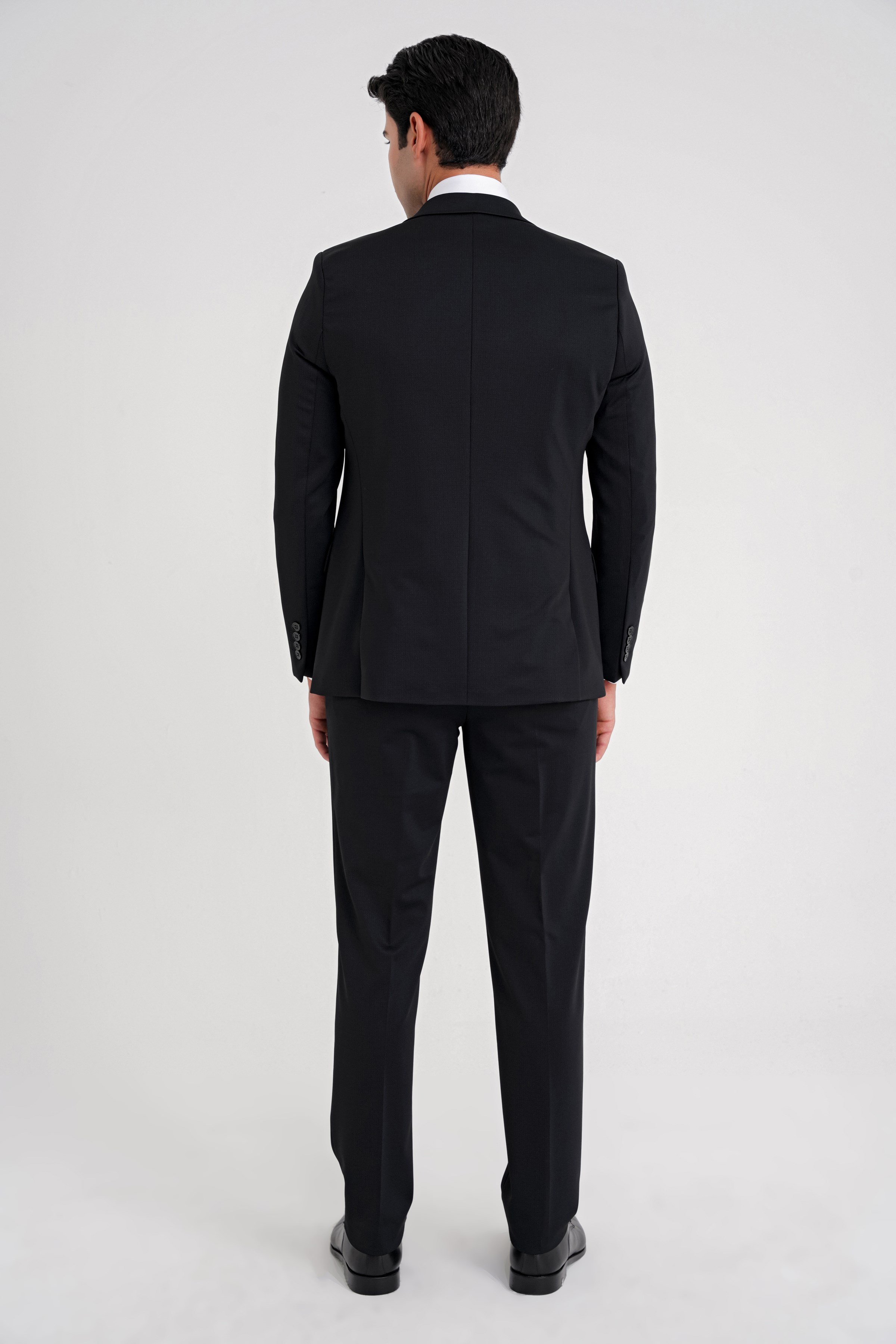 Slim Fit Çift Yırtmaç Doku Desenli Esnek Siyah Yelekli Takım Elbise TK 927