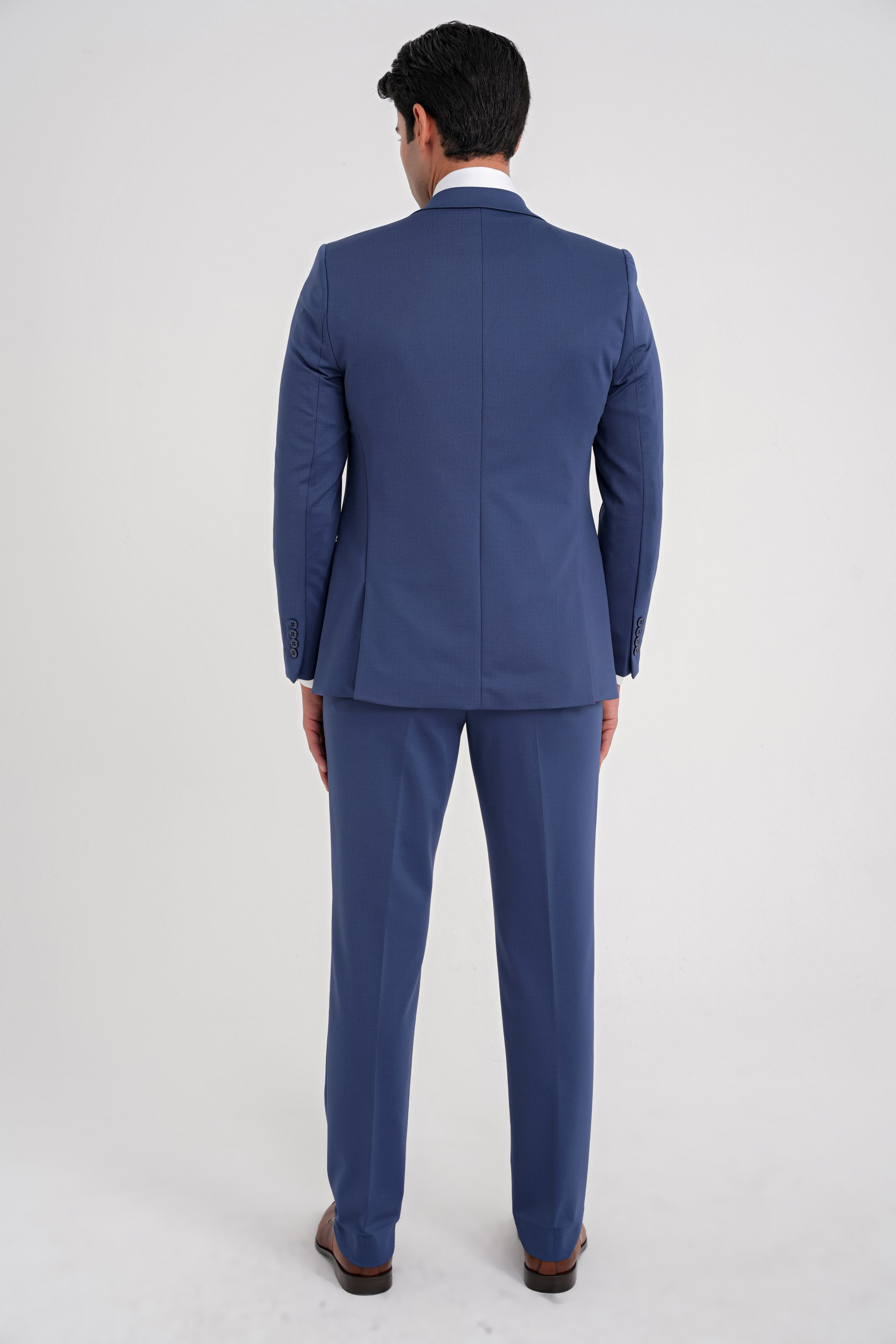 Slim Fit Çift Yırtmaç Doku Desenli Esnek Parlement Yelekli Takım Elbise TK 927