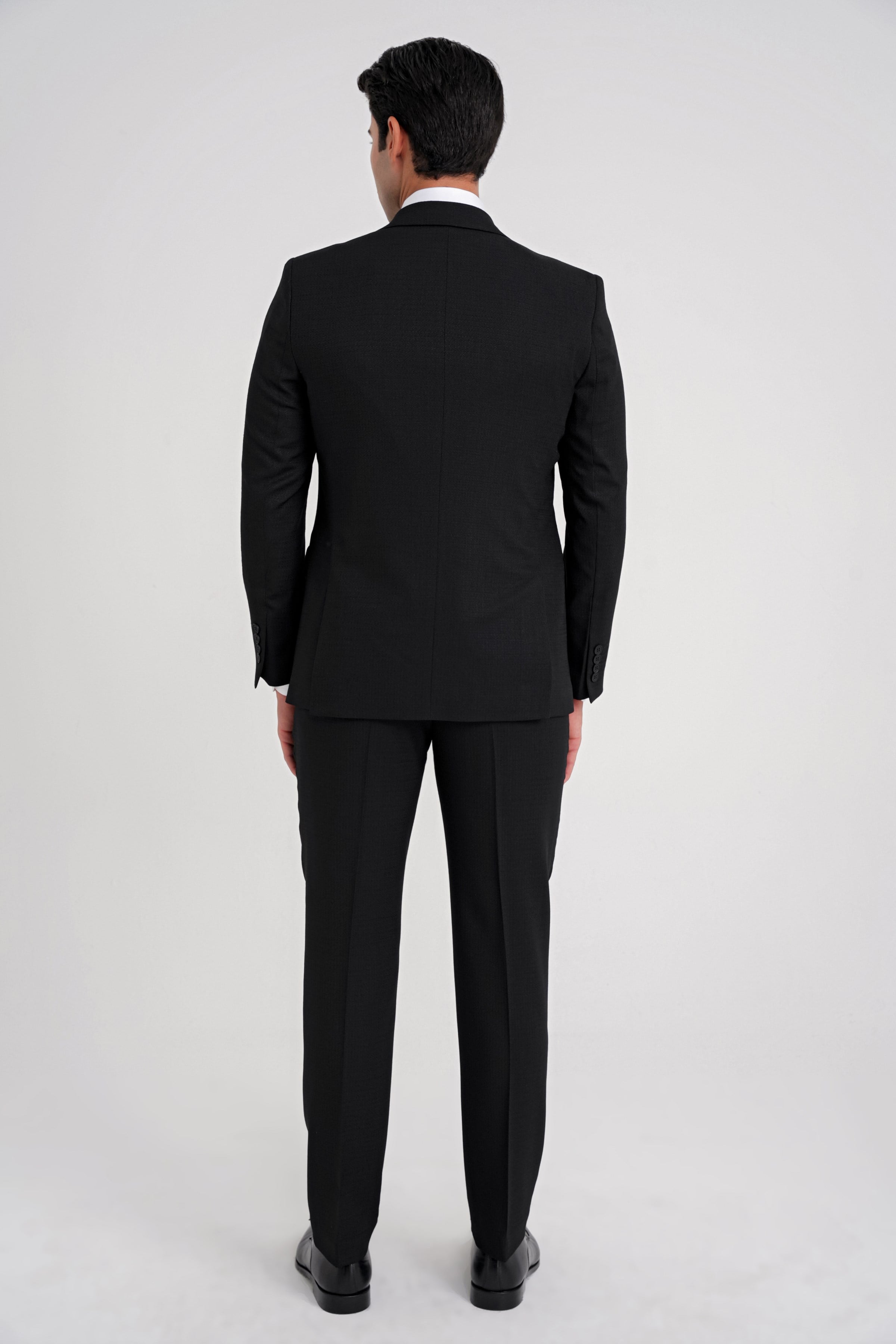 Slim Fit Çift Yırtmaç Doku Desenli Esnek Siyah Yelekli Takım Elbise TK 924