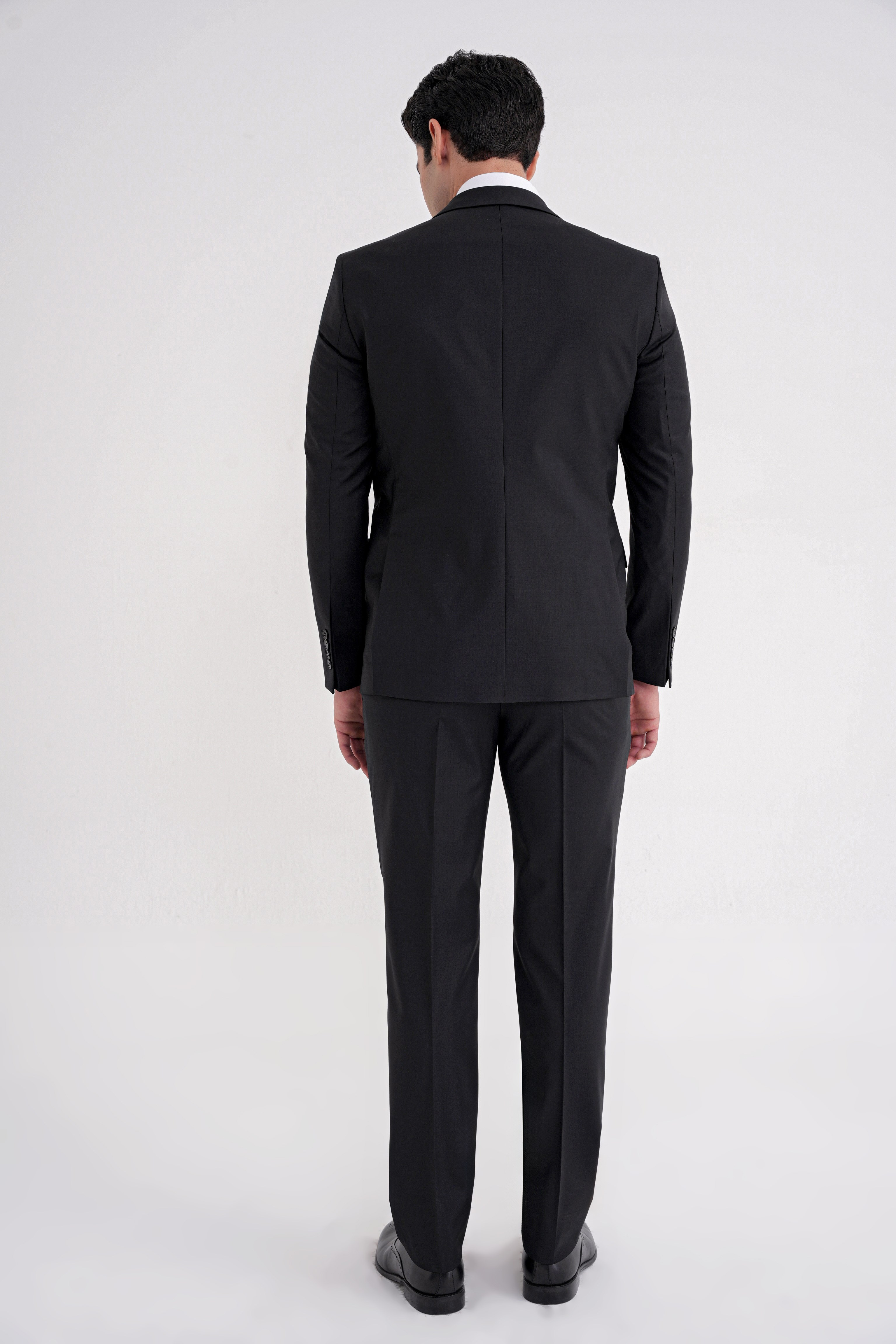 Slim Fit Çift Yırtmaç Dokulu %97 Yün Esnek Siyah Yelekli Klasik Takım Elbise TK 936