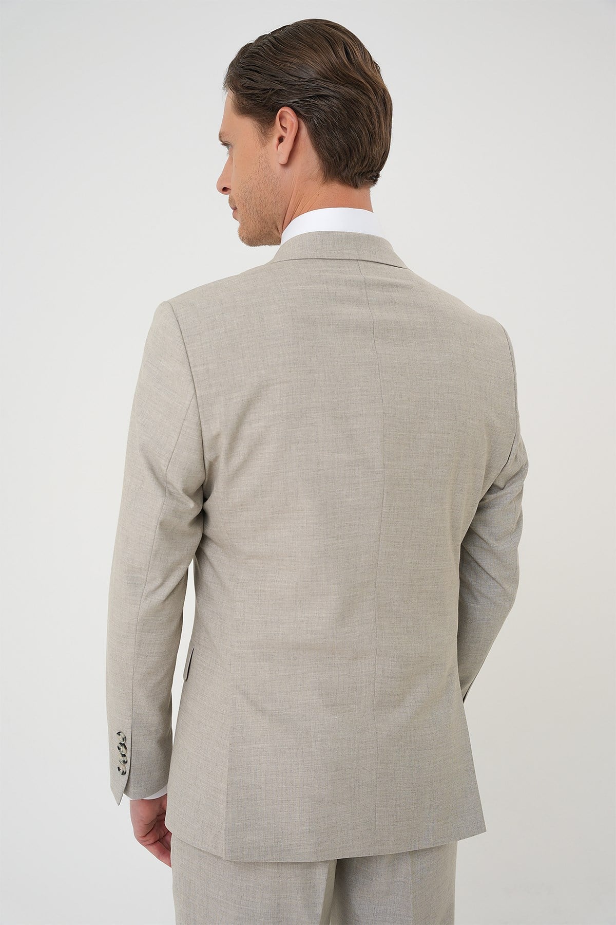 Slim Fit Çift Yırtmaç Dokulu Esnek Klasik Bej Takım Elbise Tk 915