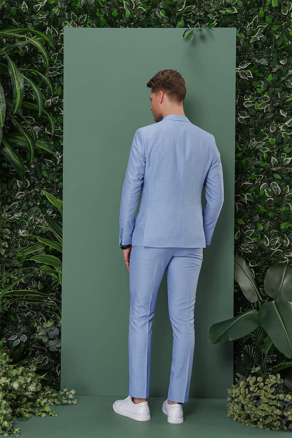 Slim Fit Çift Yırtmaç Düz Mavi Yelekli Takım Elbise TK 872
