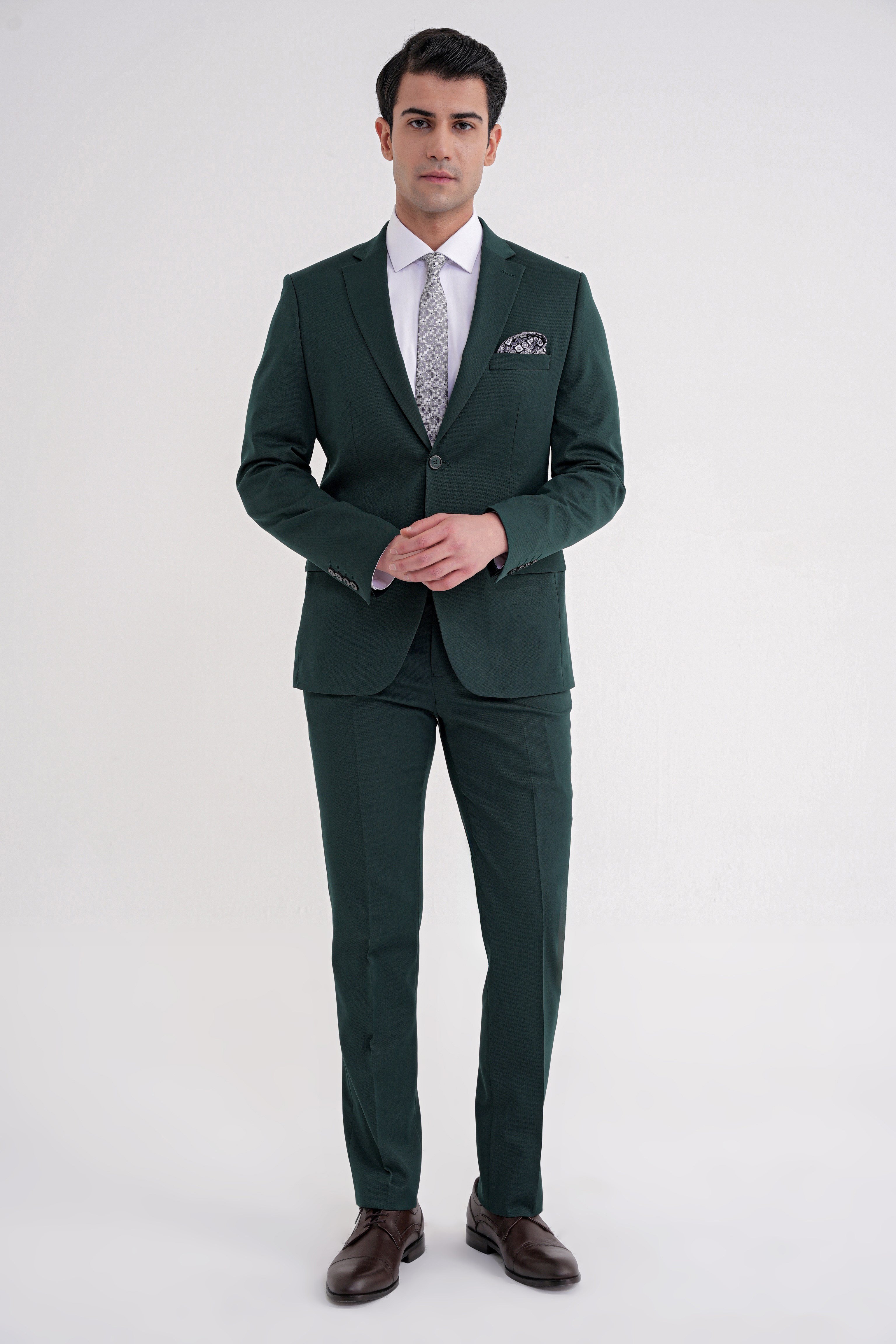 Slim Fit Çift Yırtmaç Düz Yeşil Klasik Takım Elbise TK 913