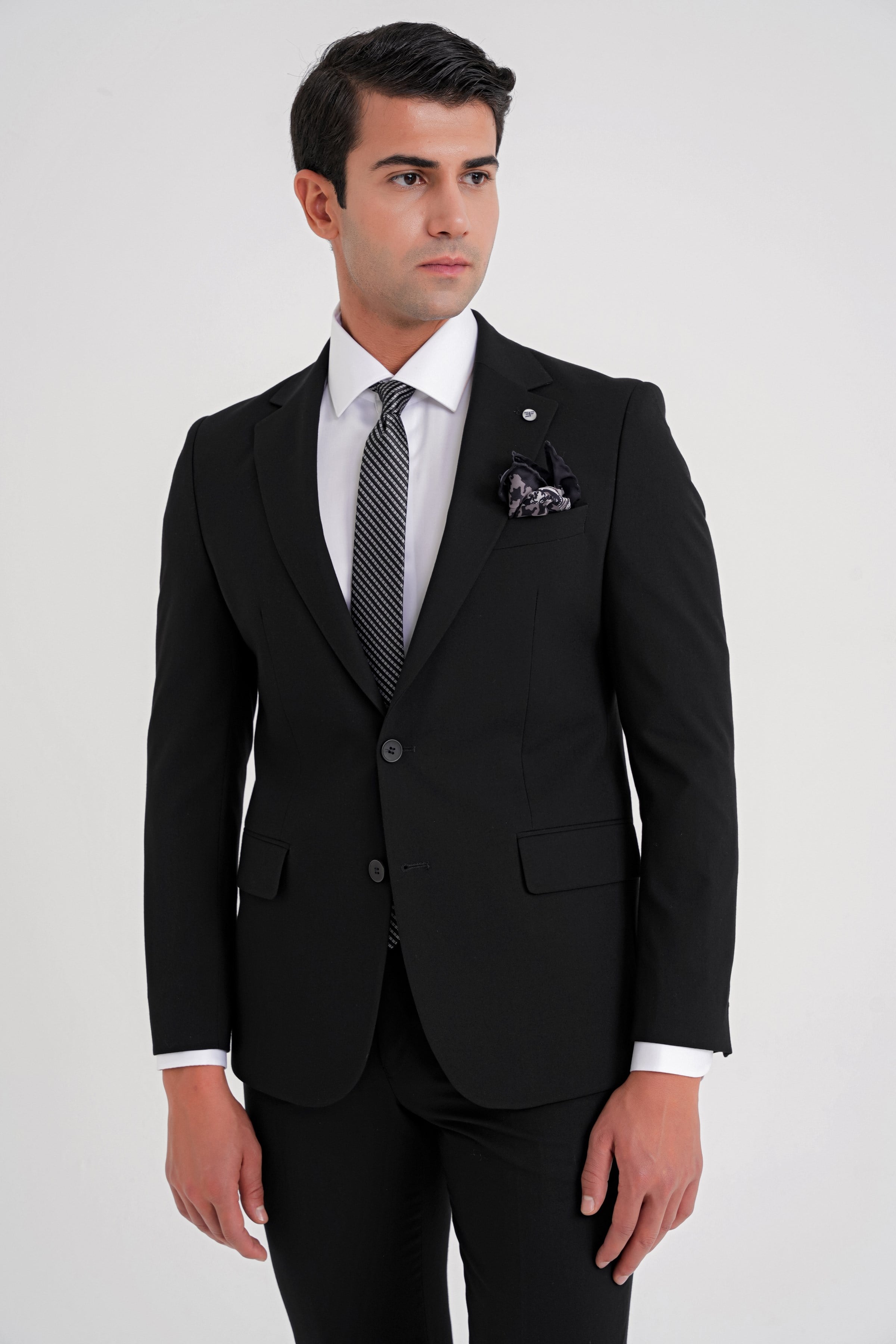 Slim Fit Çift Yırtmaç Esnek Düz Siyah Takım Elbise Tk 917