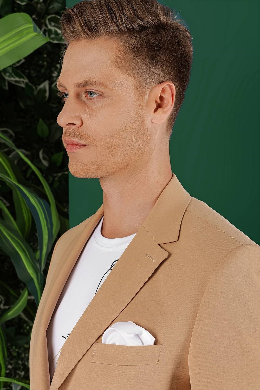 Slim Fit Çift Yırtmaç Esnek Pamuklu Fleto Cepli Camel Ceket C 645
