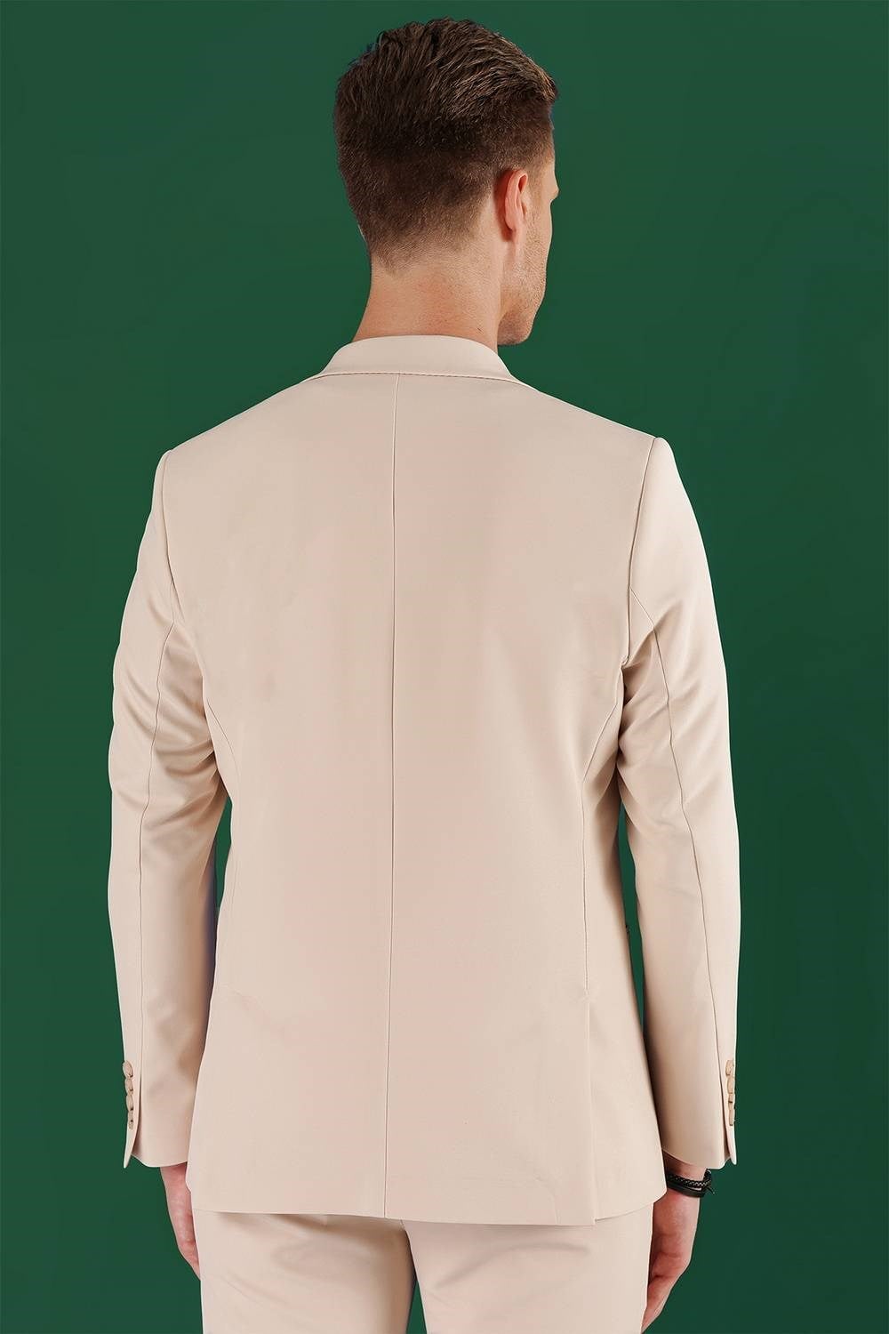 Slim Fit Çift Yırtmaç Esnek Pamuklu Fleto Cepli Bej Ceket C 645