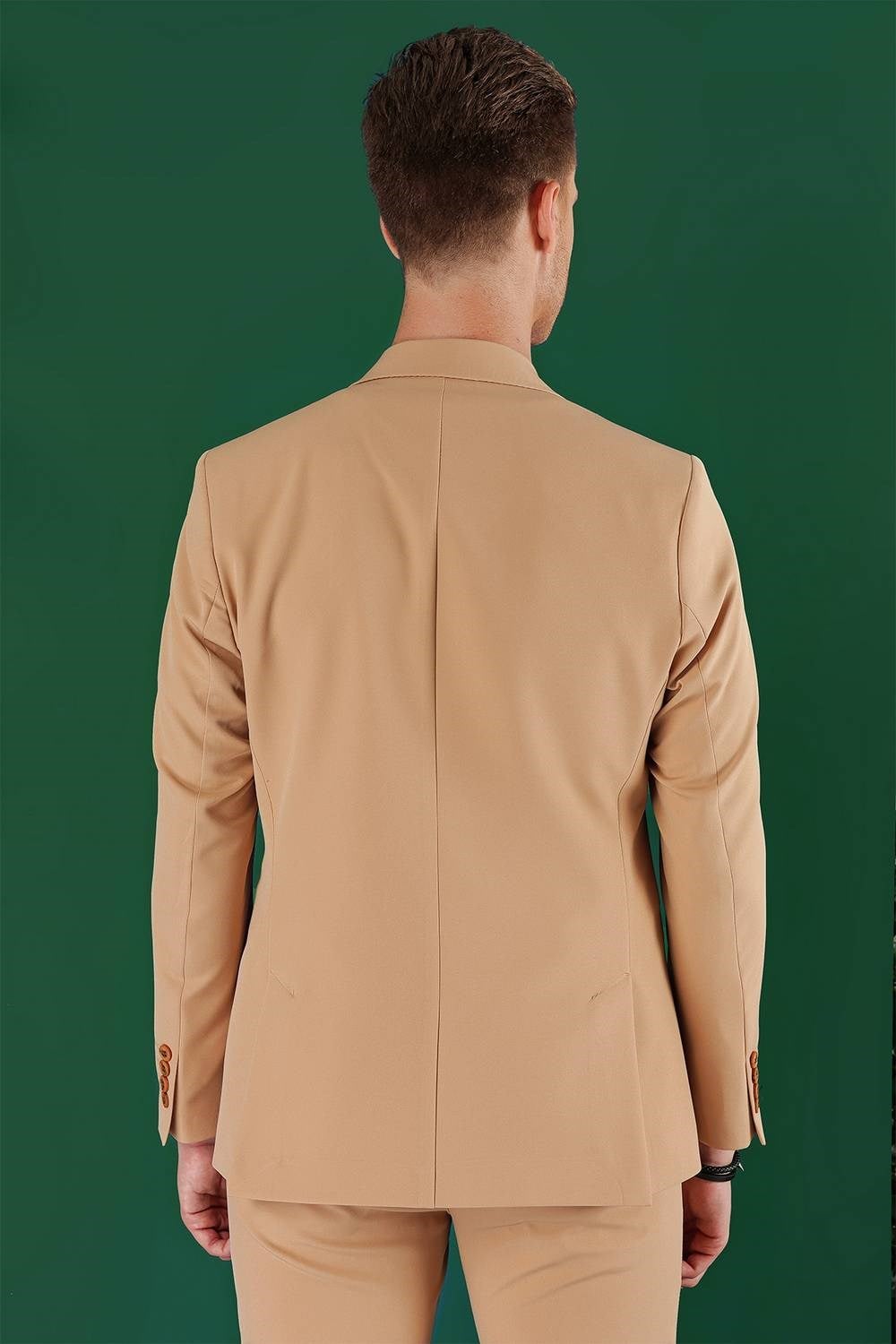 Slim Fit Çift Yırtmaç Esnek Pamuklu Fleto Cepli Camel Ceket C 645