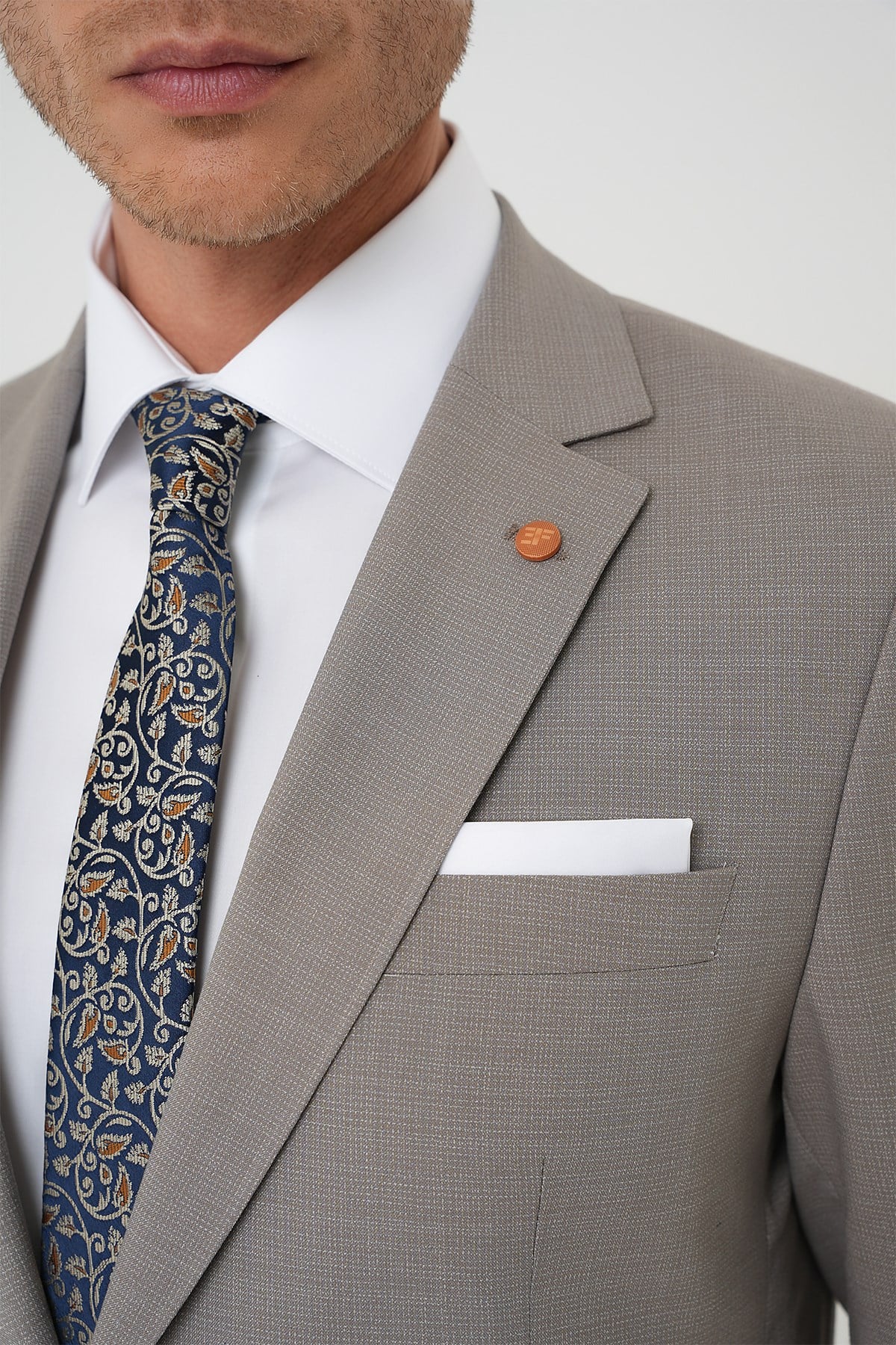 Slim Fit Çift Yırtmaç Esnek Yelekli Klasik Bej Takım Elbise Tk 916