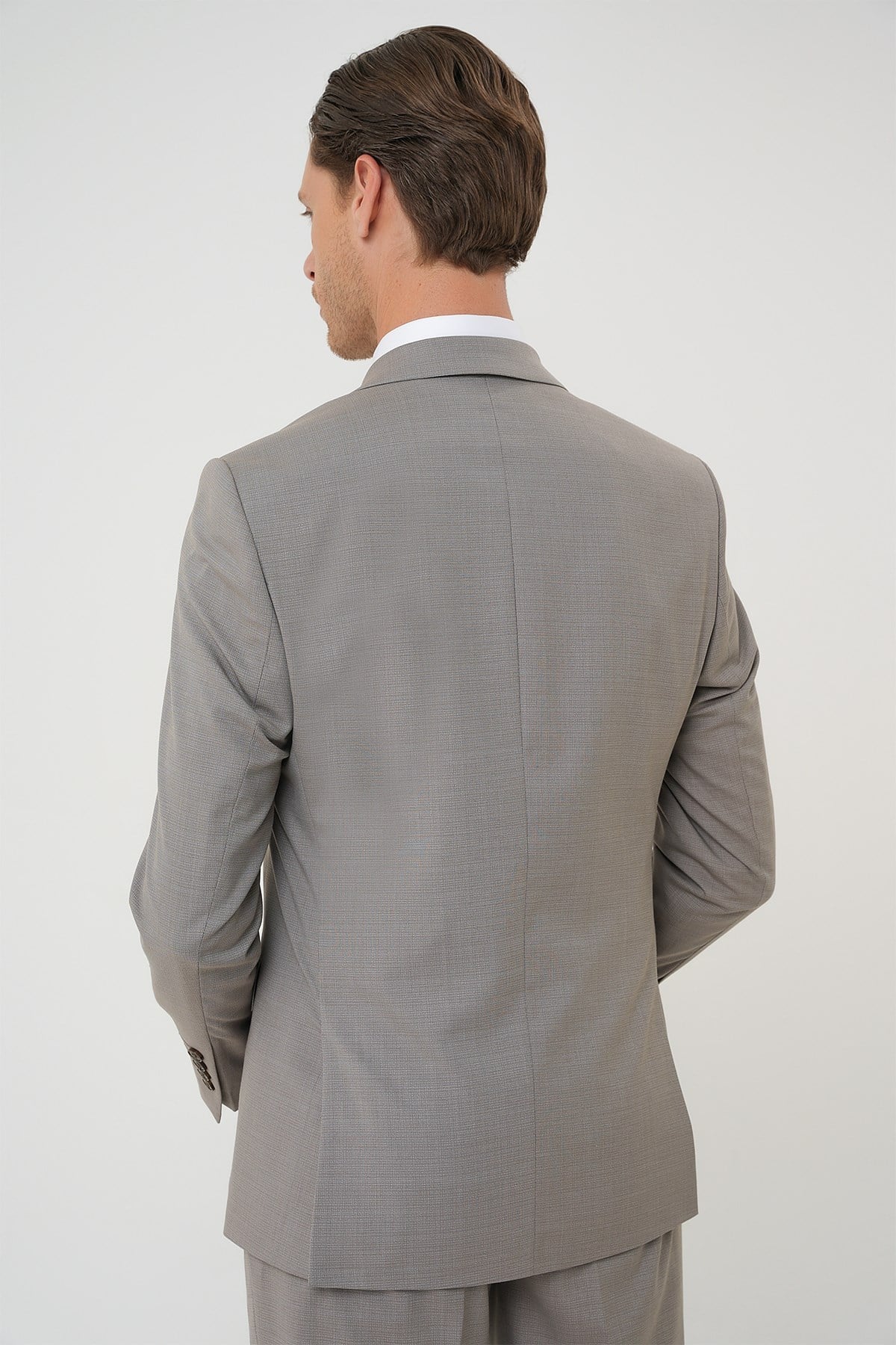 Slim Fit Çift Yırtmaç Esnek Yelekli Klasik Bej Takım Elbise Tk 916