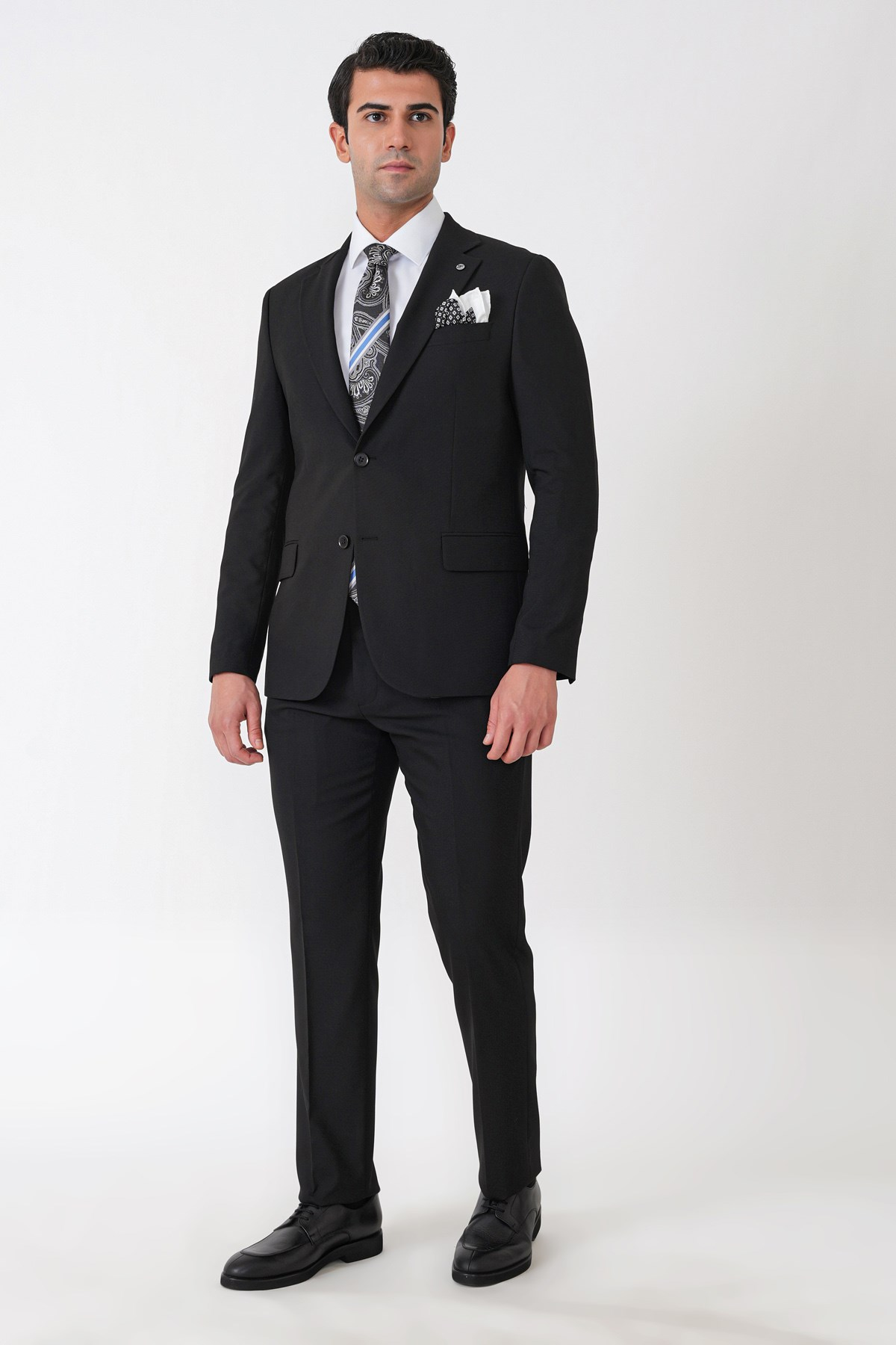 Slim Fit Çift Yırtmaç Esnek Yünlü Düz Siyah Takım Elbise Tk 948