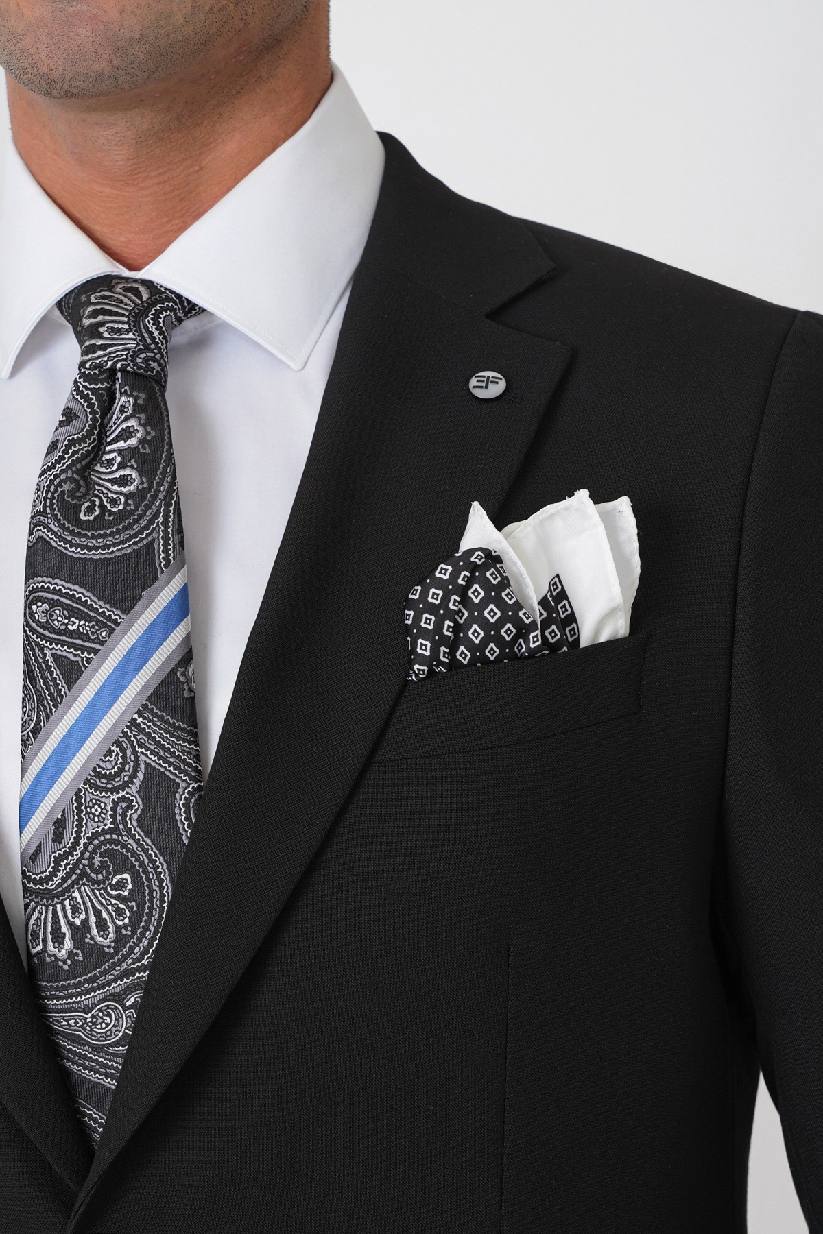 Slim Fit Çift Yırtmaç Esnek Yünlü Düz Siyah Takım Elbise Tk 948