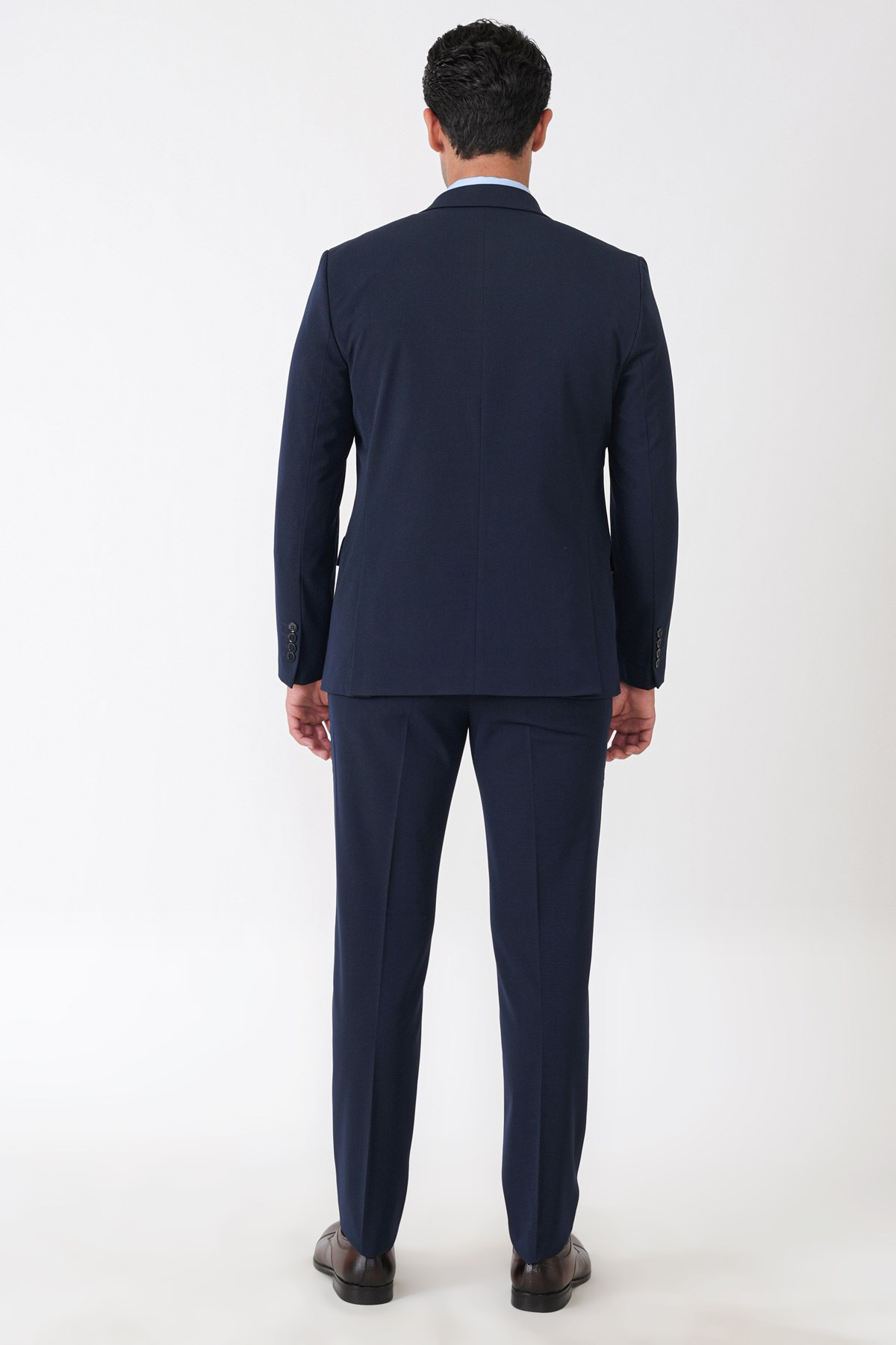 Slim Fit Çift Yırtmaç Esnek Yünlü Lacivert Yelekli Takım Elbise TK 958 
