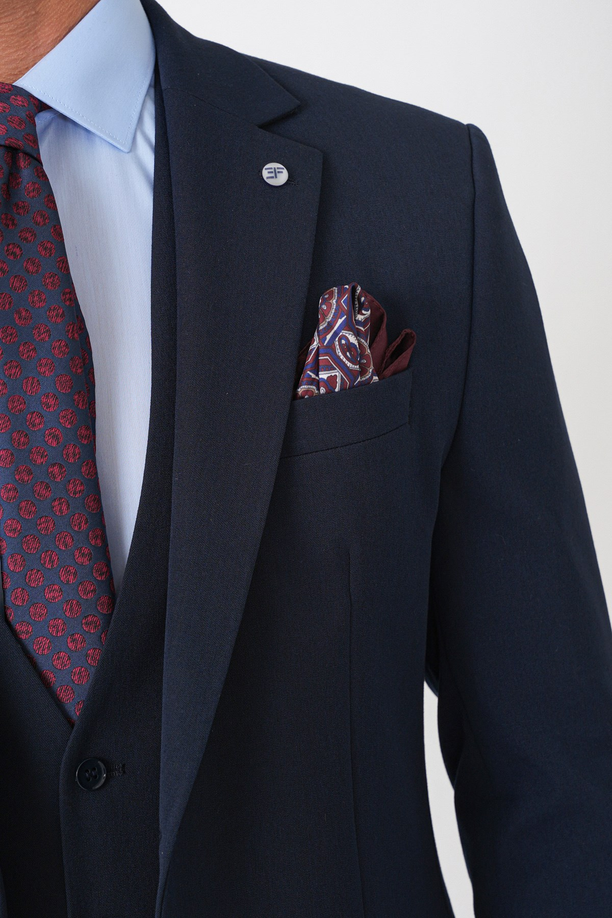 Slim Fit Çift Yırtmaç Esnek Yünlü Lacivert Yelekli Takım Elbise TK 958 