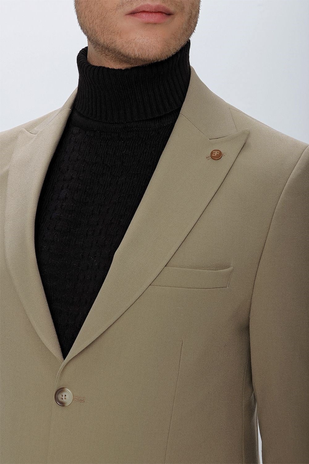 Slim Fit Çift Yırtmaç Kırangıç Yaka Düz Bej Blazer Ceket C 632