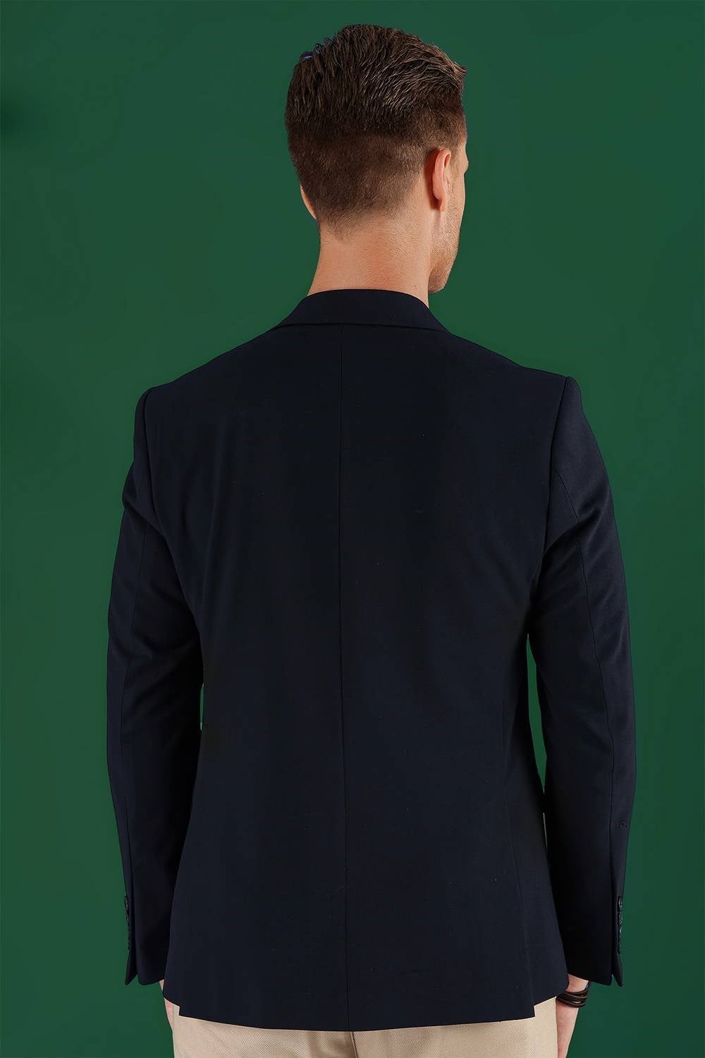Slim Fit Çift Yırtmaç Kırangıç Yaka Düz Lacivert Blazer Ceket C 632