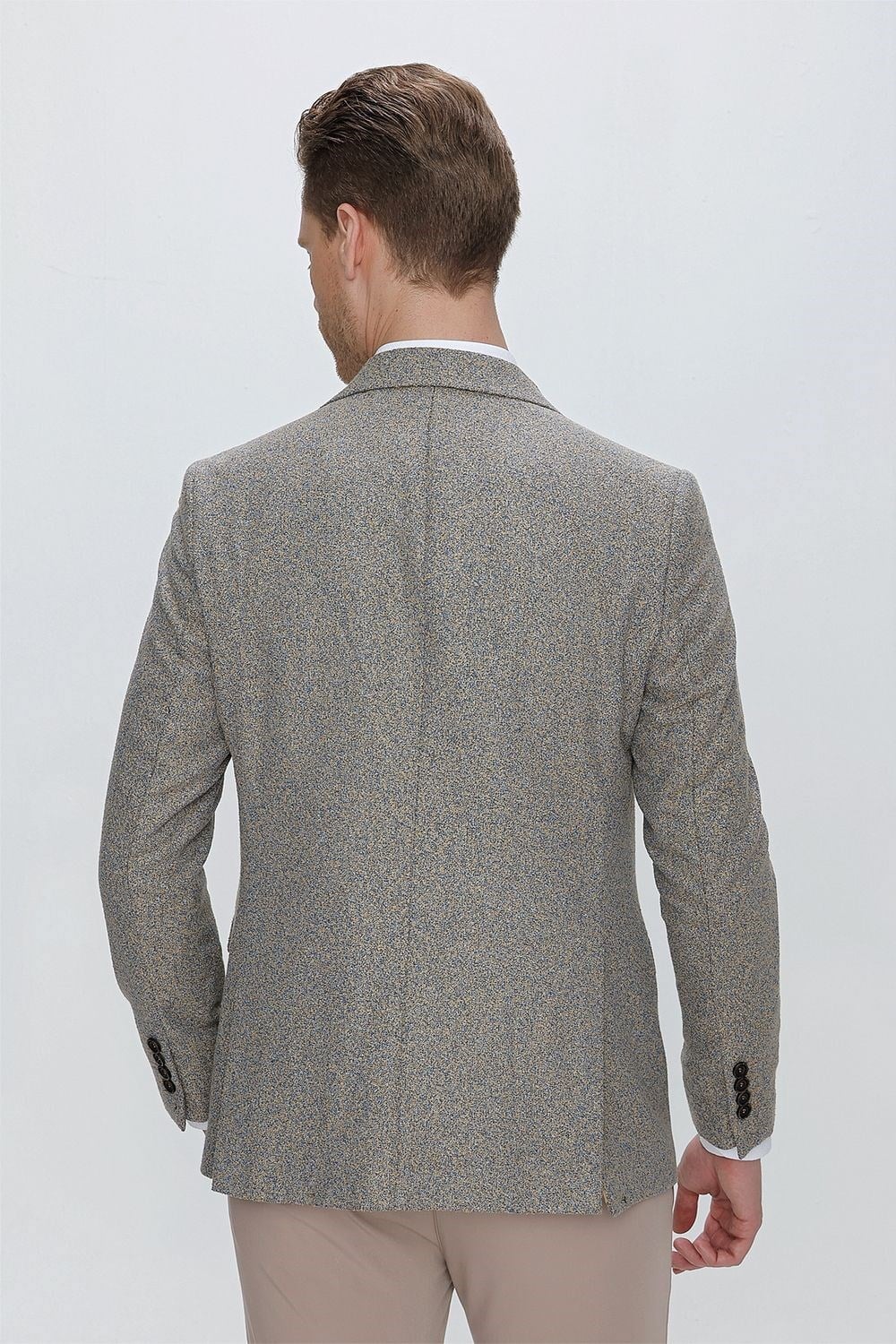 Slim Fit Çift Yırtmaç Kırçıllı Dokuma Camel Blazer Ceket C 633