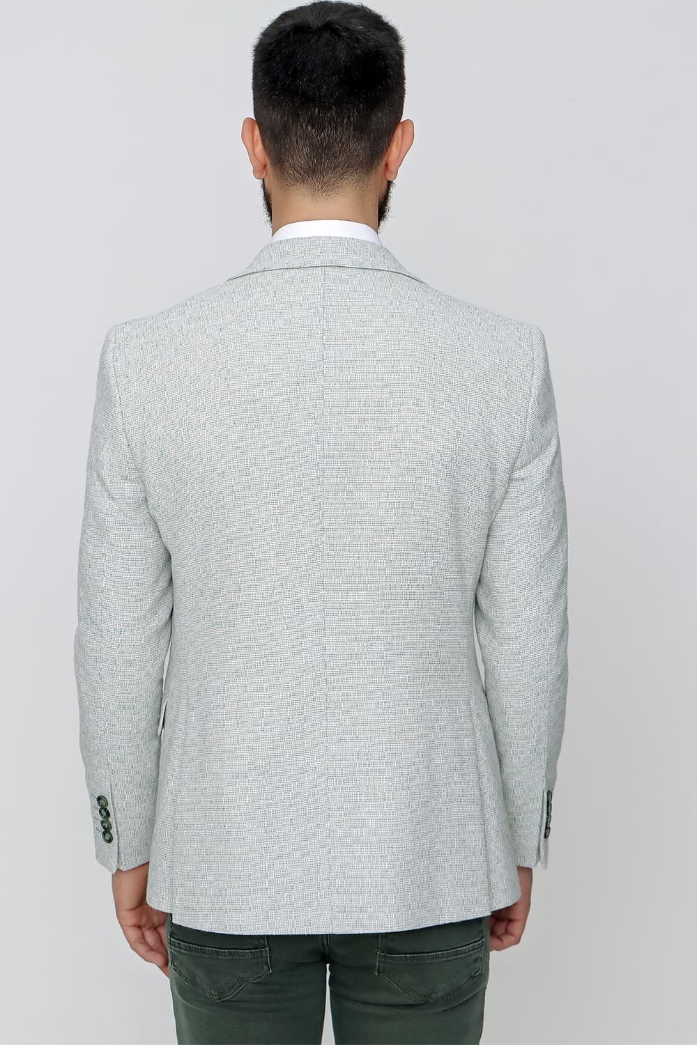 Slim Fit Çift Yırtmaç Kırçıllı Dokuma Nil Yeşili Spor Ceket C 613
