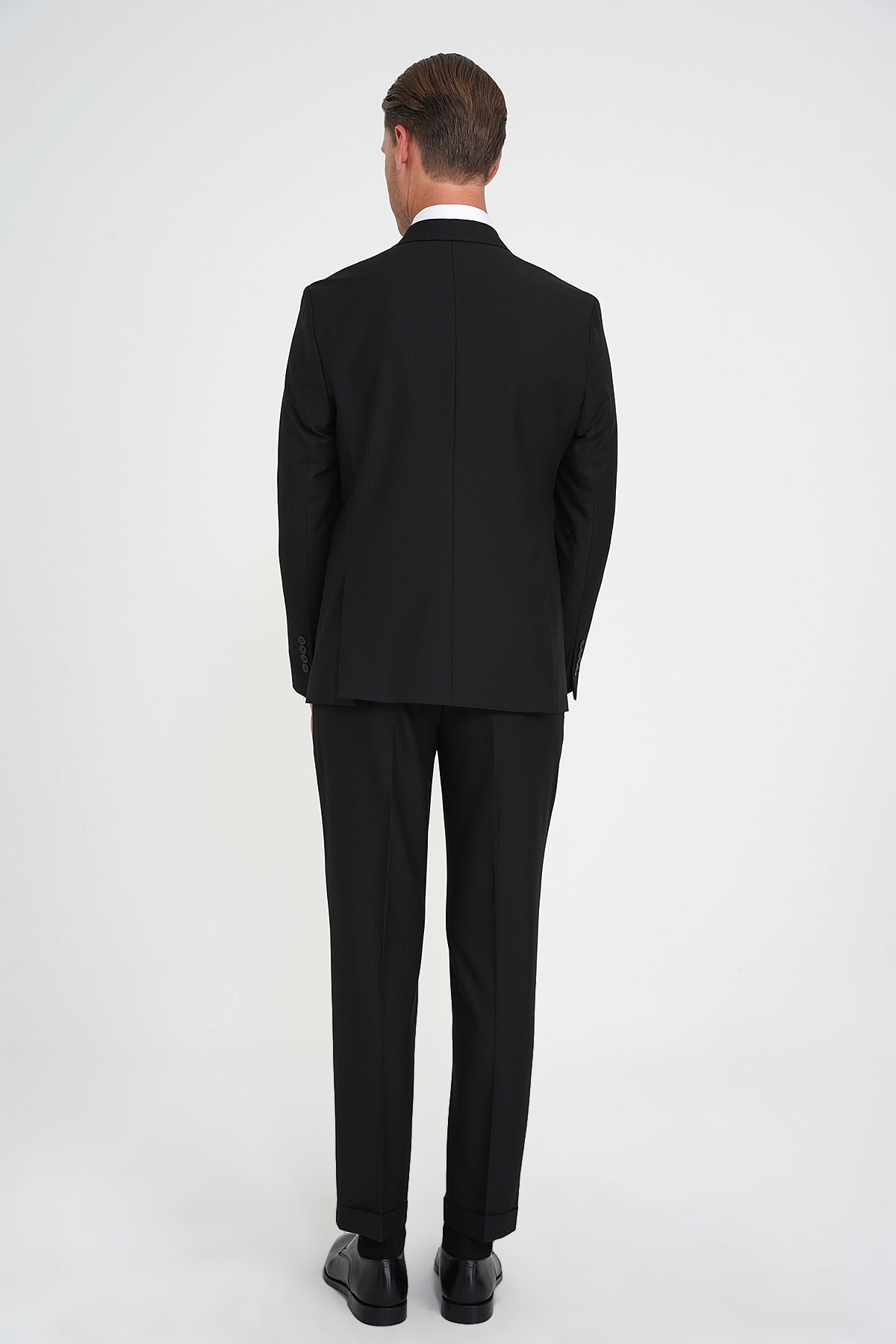 Slim Fit Çift Yırtmaç Kruvaze Klasik Siyah Takım Elbise Tk 919