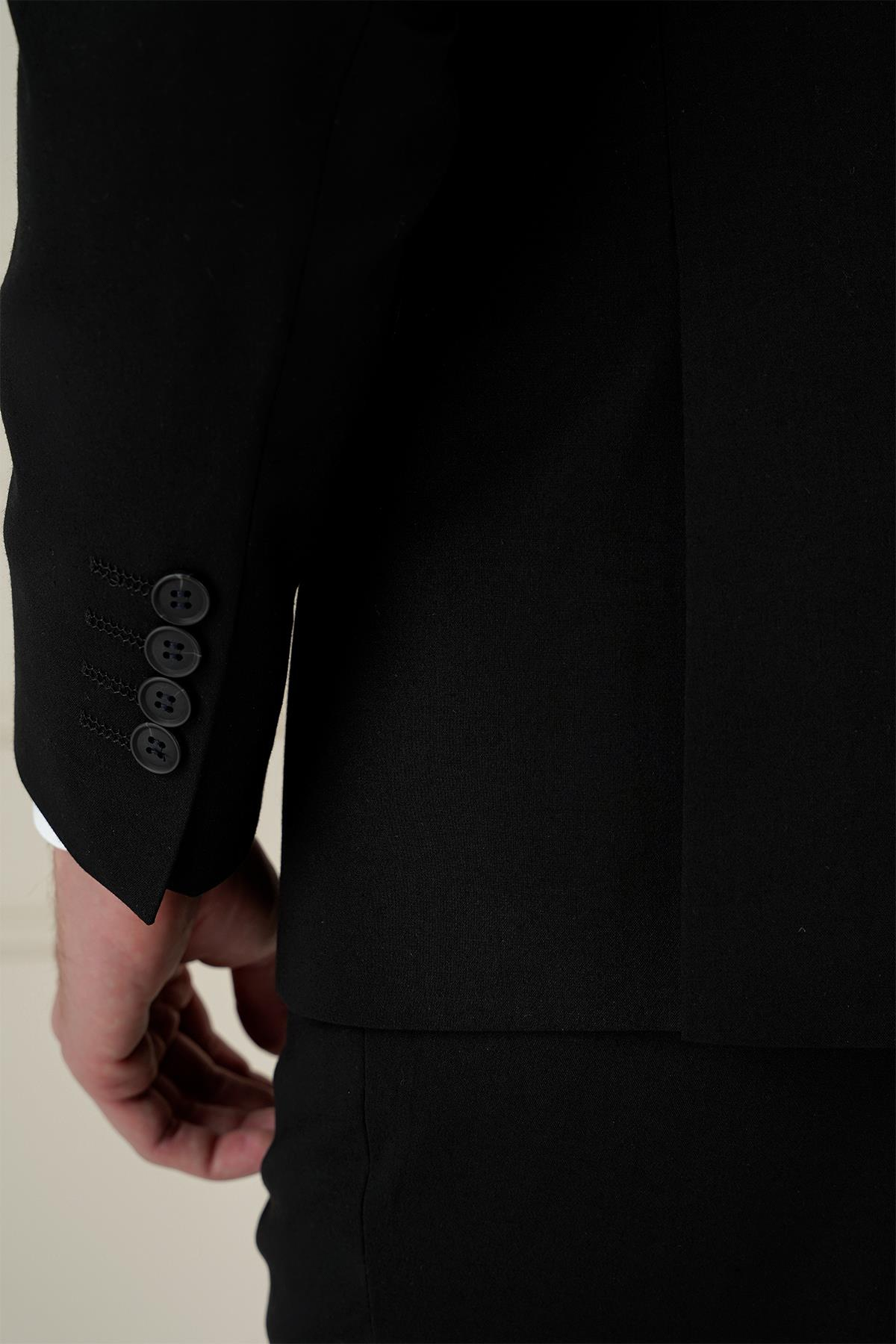 Slim Fit Çift Yırtmaç Mono Yaka Klasik Siyah Takım Elbise Tk 912