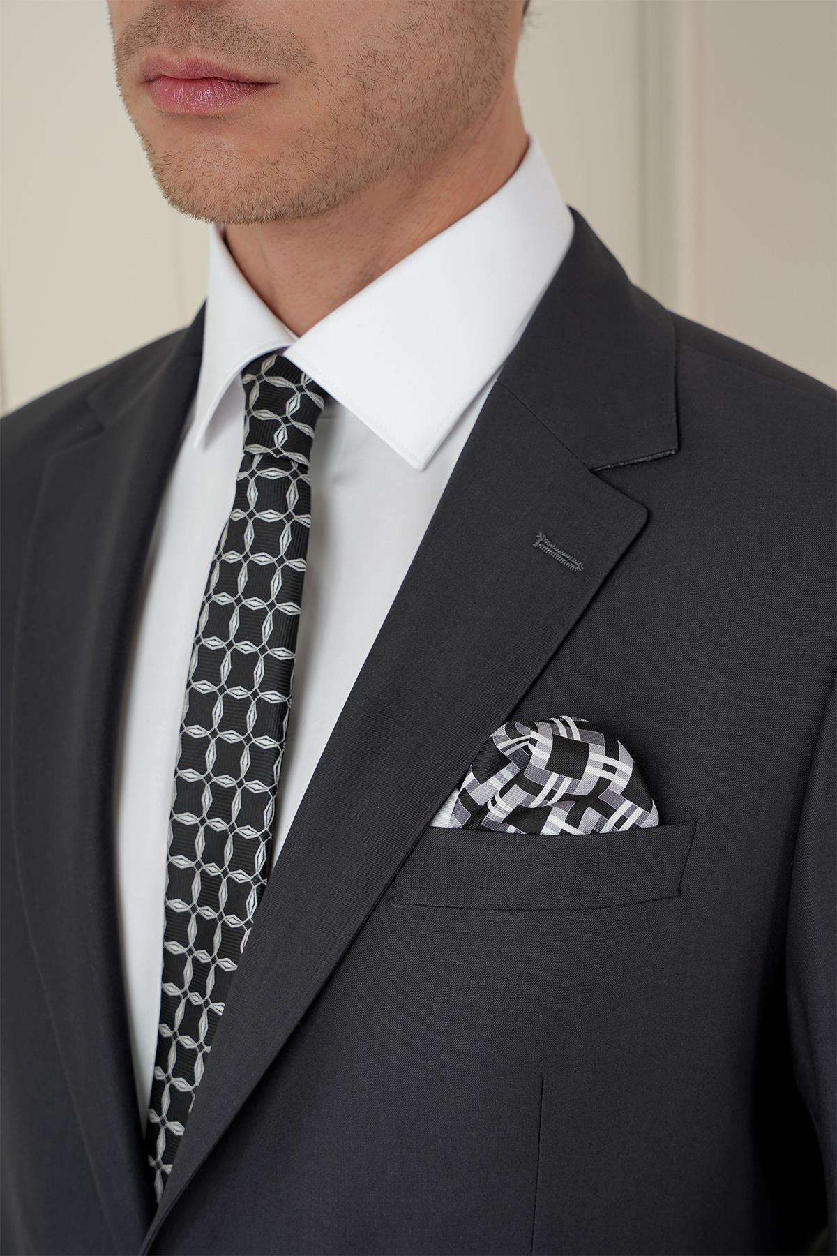 Slim Fit Çift Yırtmaç Mono Yaka Klasik Antrasit Takım Elbise Tk 912