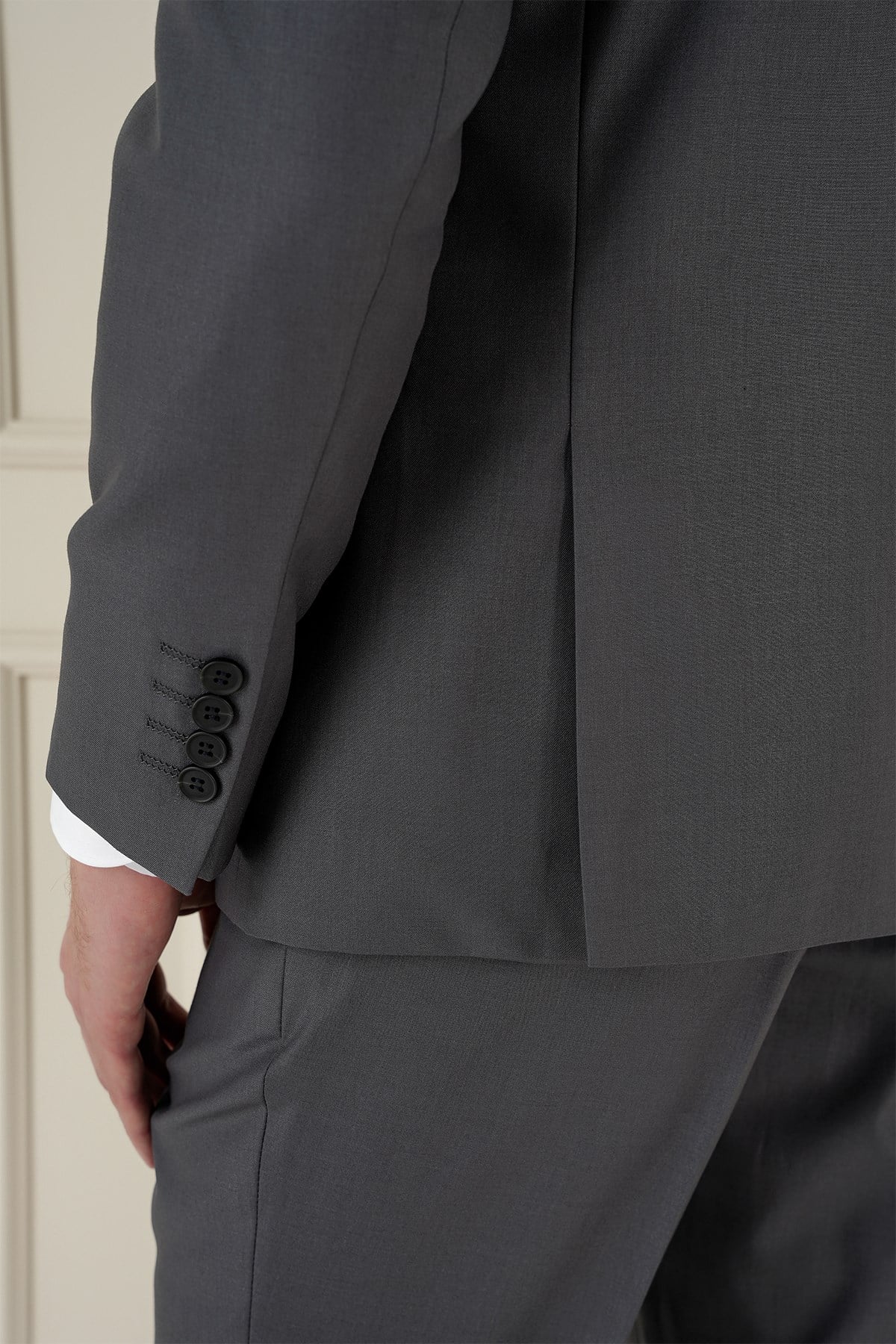 Slim Fit Çift Yırtmaç Mono Yaka Klasik Füme Takım Elbise Tk 912