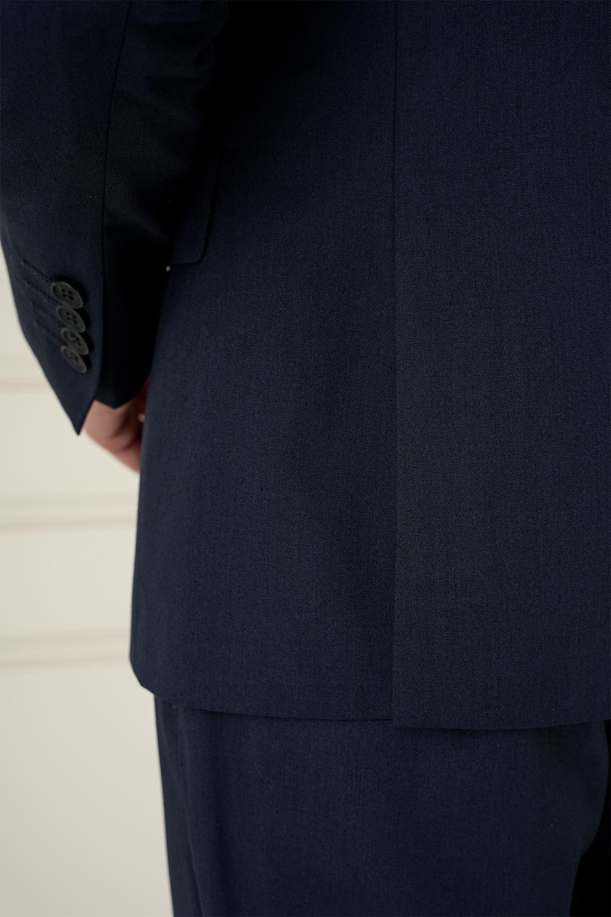 Slim Fit Çift Yırtmaç Mono Yaka Klasik Lacivert Takım Elbise Tk 912