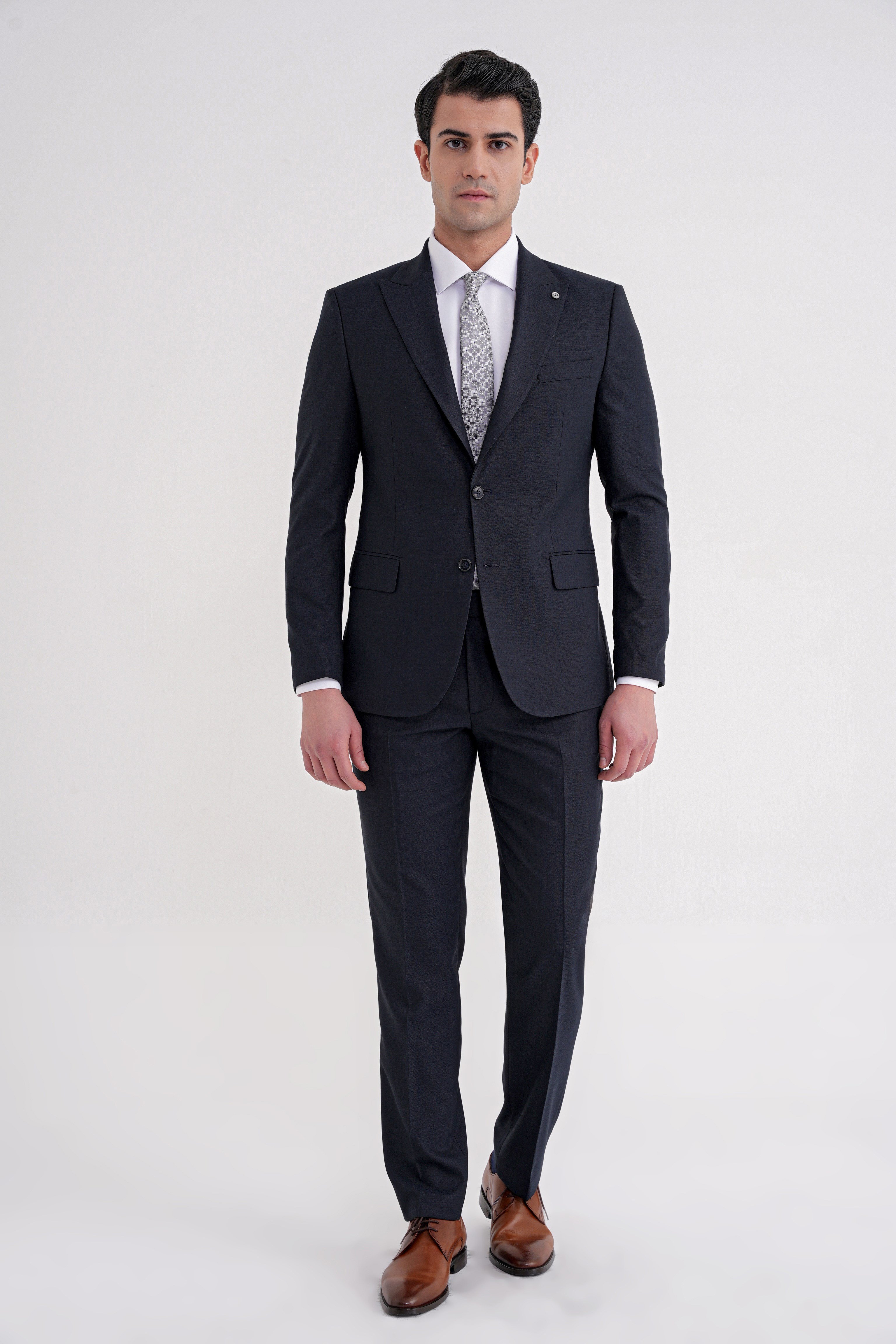 Slim Fit Çift Yırtmaç Sivri Yaka Esnek Lacivert Klasik Takım Elbise TK 939