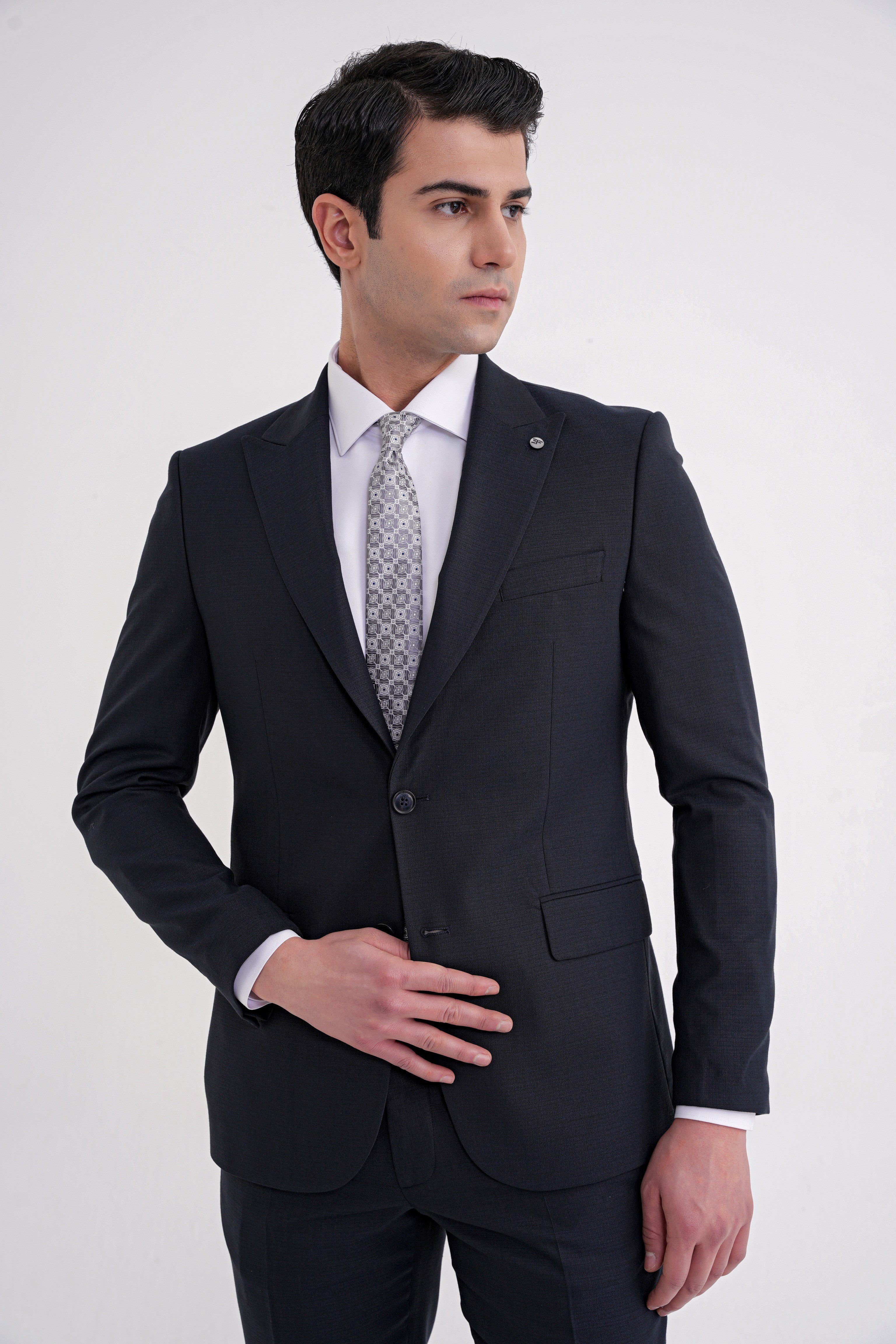 Slim Fit Çift Yırtmaç Sivri Yaka Esnek Lacivert Klasik Takım Elbise TK 939