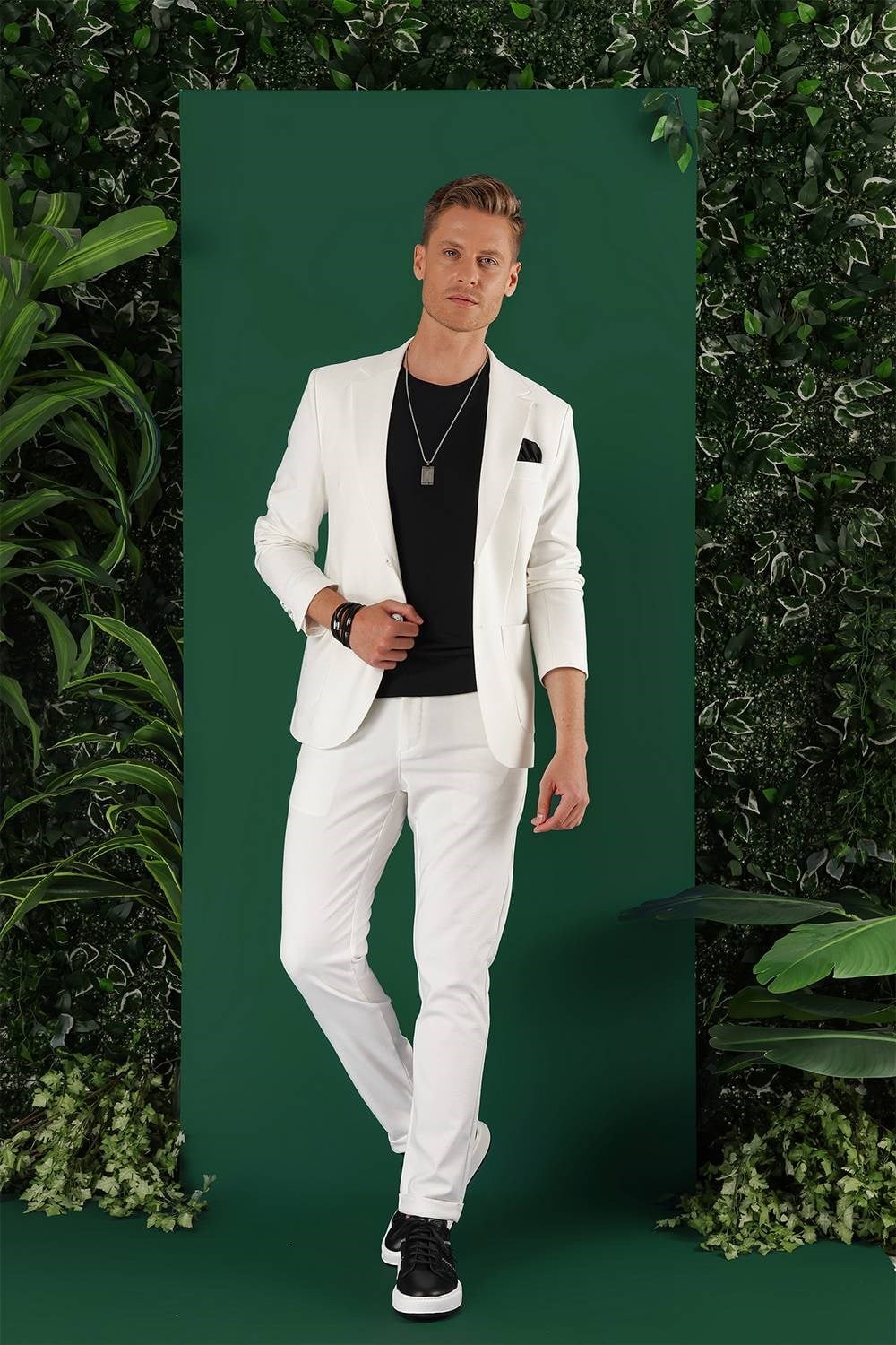 Slim Fit Çift Yırtmaç Torba Cep Esnek Pamuklu Ekru Ceket C 643