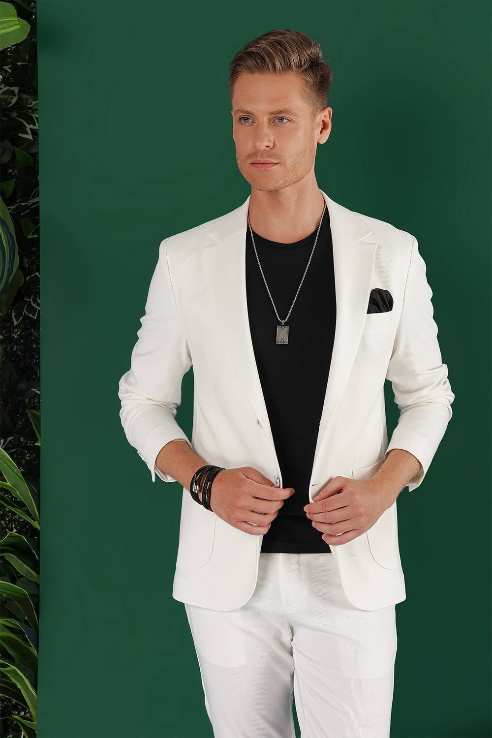 Slim Fit Çift Yırtmaç Torba Cep Esnek Pamuklu Ekru Ceket C 643