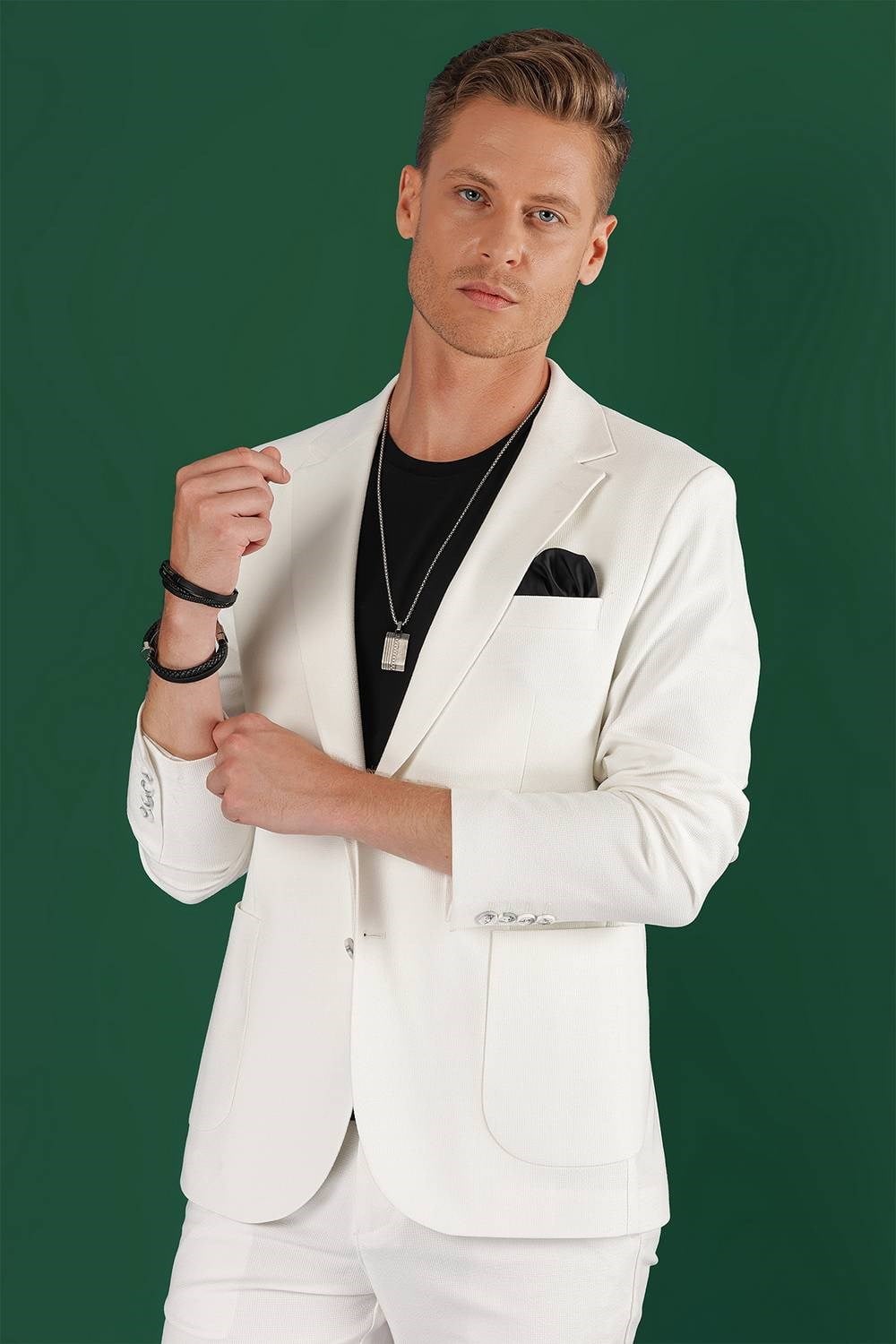 Slim Fit Çift Yırtmaç Torba Cep Esnek Pamuklu Ekru Ceket C 643