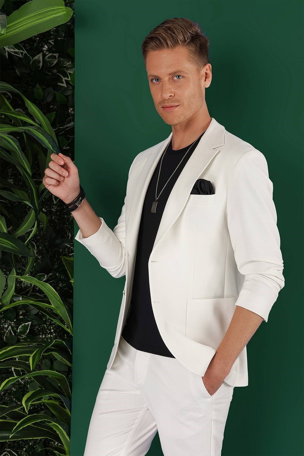 Slim Fit Çift Yırtmaç Torba Cep Esnek Pamuklu Ekru Ceket C 643
