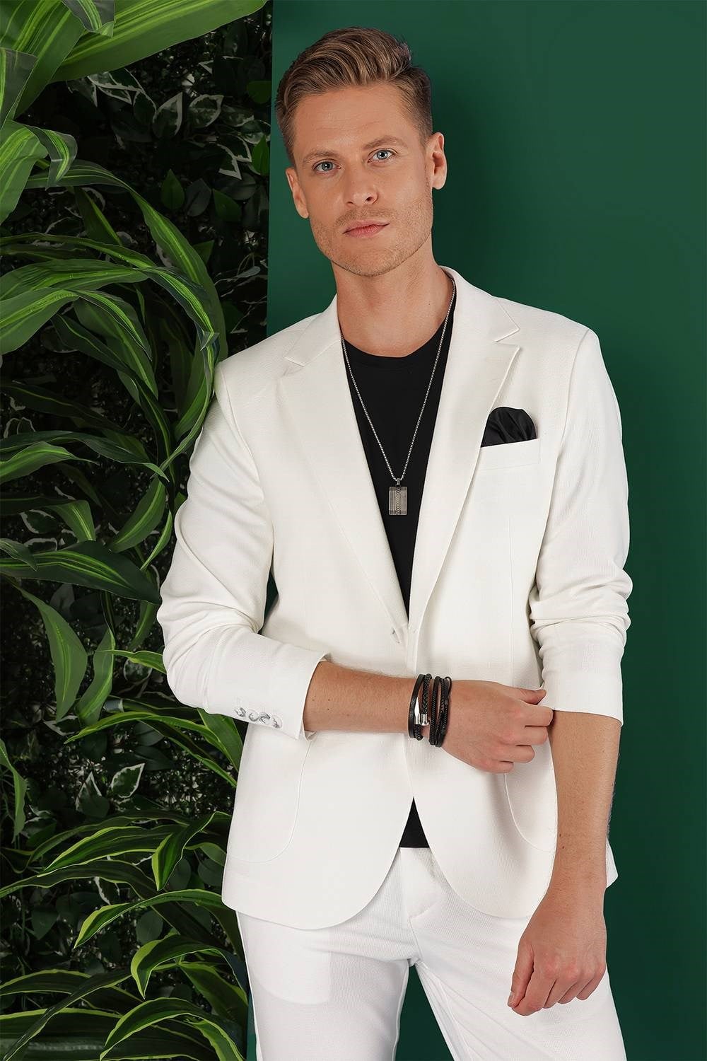 Slim Fit Çift Yırtmaç Torba Cep Esnek Pamuklu Ekru Ceket C 643