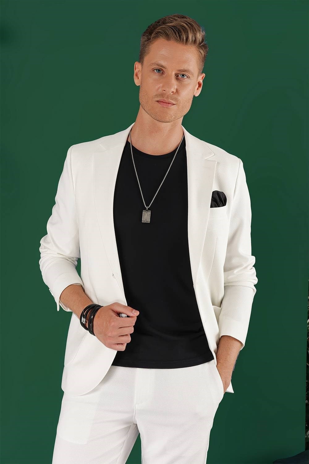 Slim Fit Çift Yırtmaç Torba Cep Esnek Pamuklu Ekru Ceket C 643