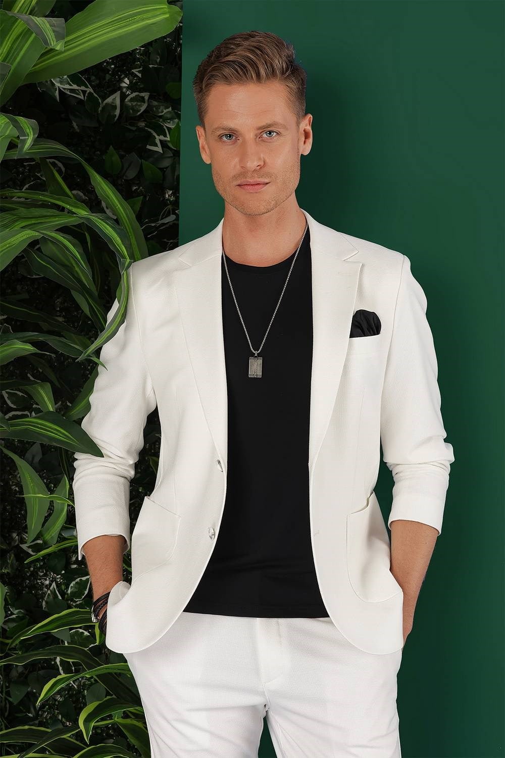 Slim Fit Çift Yırtmaç Torba Cep Esnek Pamuklu Ekru Ceket C 643
