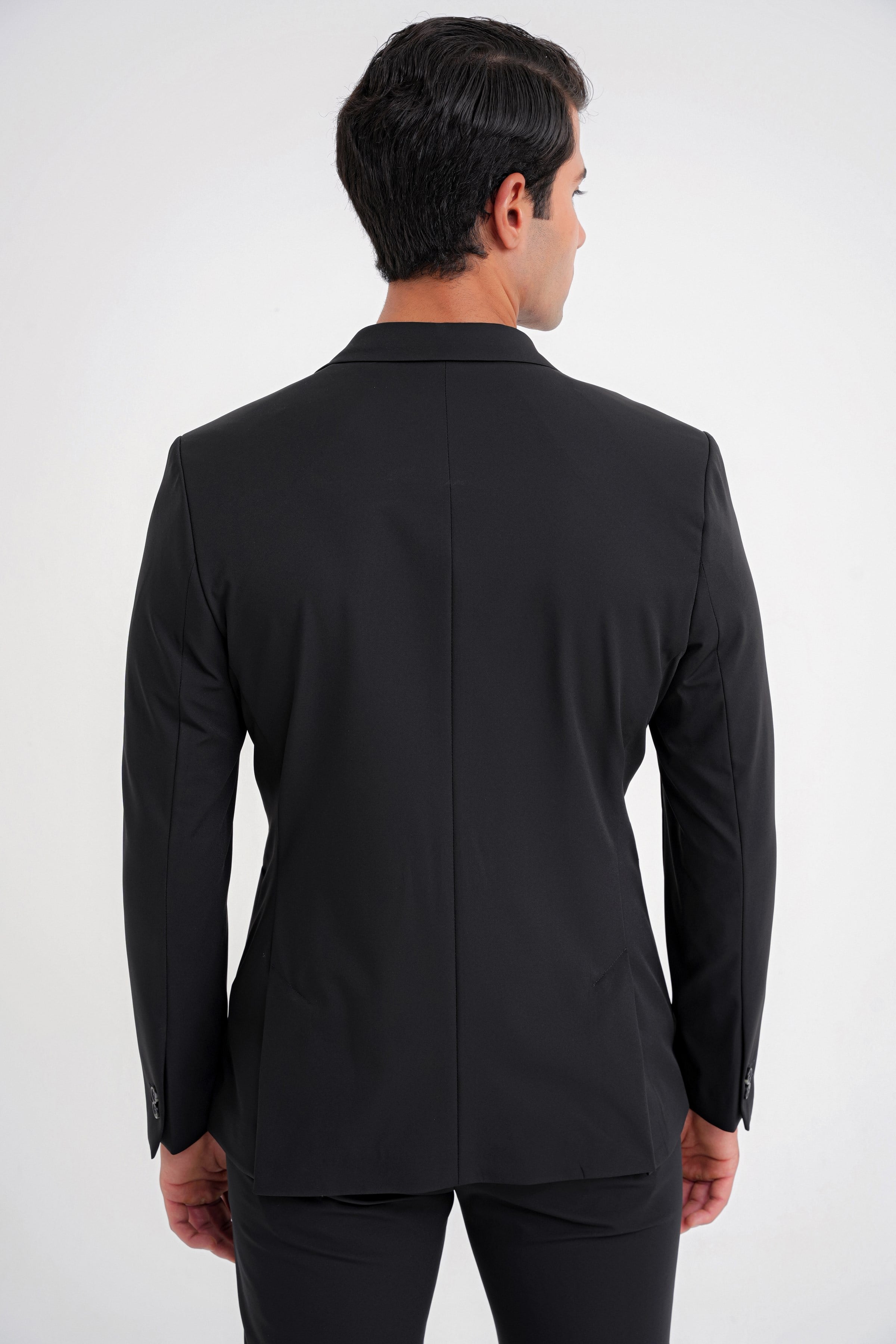 Slim Fit Çift Yırtmaç Torba Cep Esnek Spandex Karışımlı Havacı Siyah-1 Ceket C 697