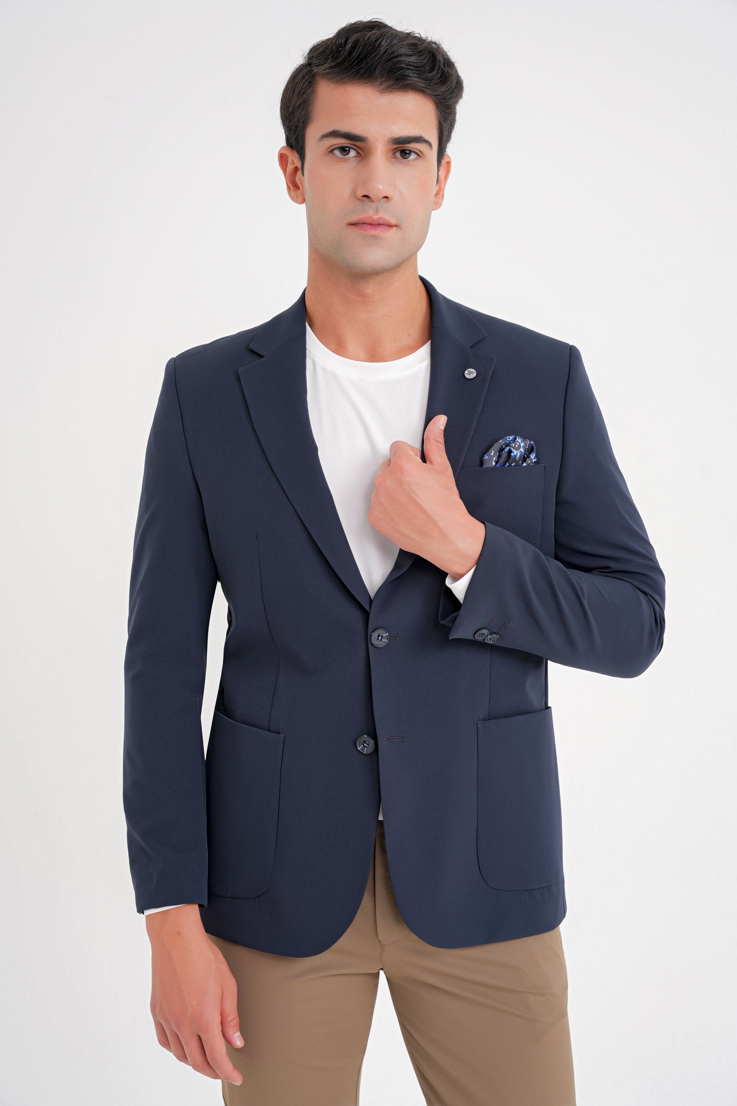 Slim Fit Çift Yırtmaç Torba Cep Esnek Spandex Karışımlı Havacı Lacivert-1 Ceket C 697