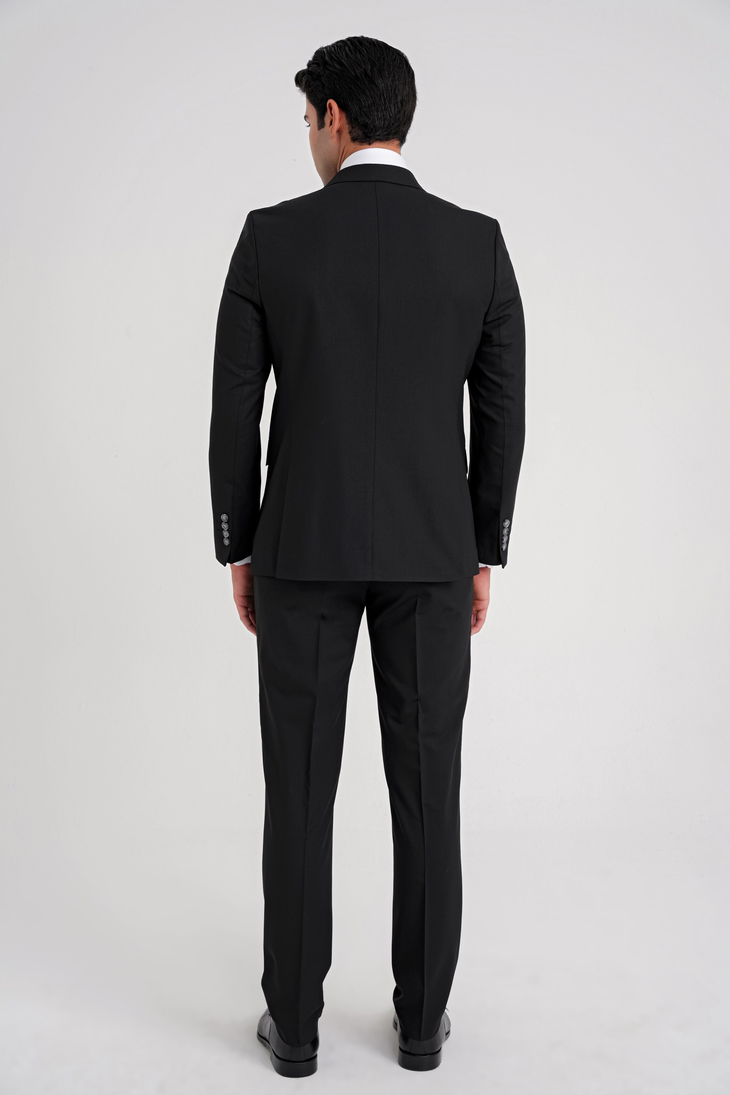 Slim Fit Çift Yırtmaç Yünlü Esnek Düz Siyah Kruvaze Takım Elbise TK 920