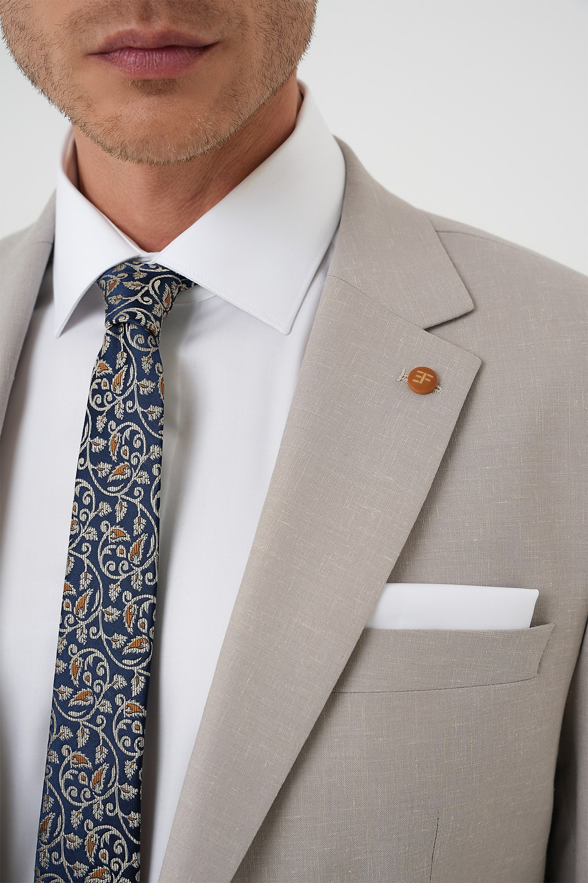 Slim Fit Çift Yırtmaç Yünlü Yelekli Klasik Taş Takım Elbise Tk 914