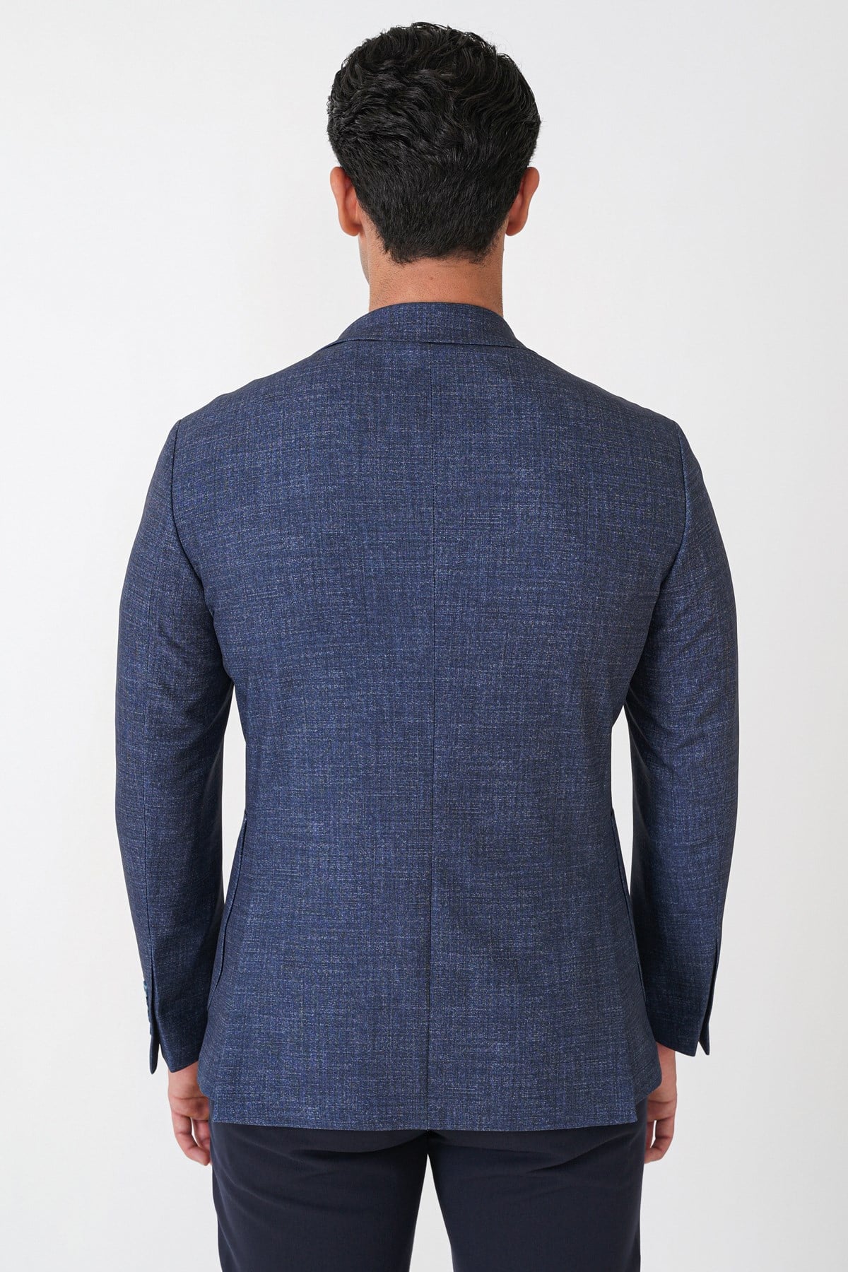 Slim Fit Çift Yırtmaçlı Torba Cep Esenk Yünlü Lacivert Ceket C 752