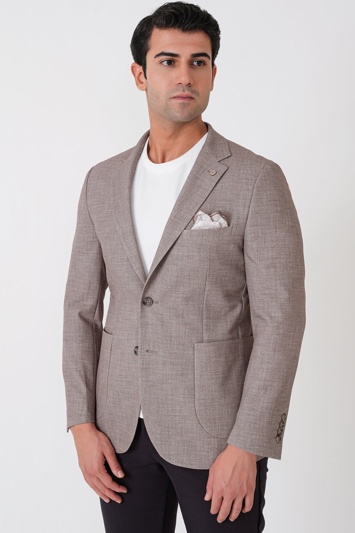 Slim Fit Çift Yırtmaçlı Torba Cep Esenk Yünlü Kum Rengi Ceket C 752