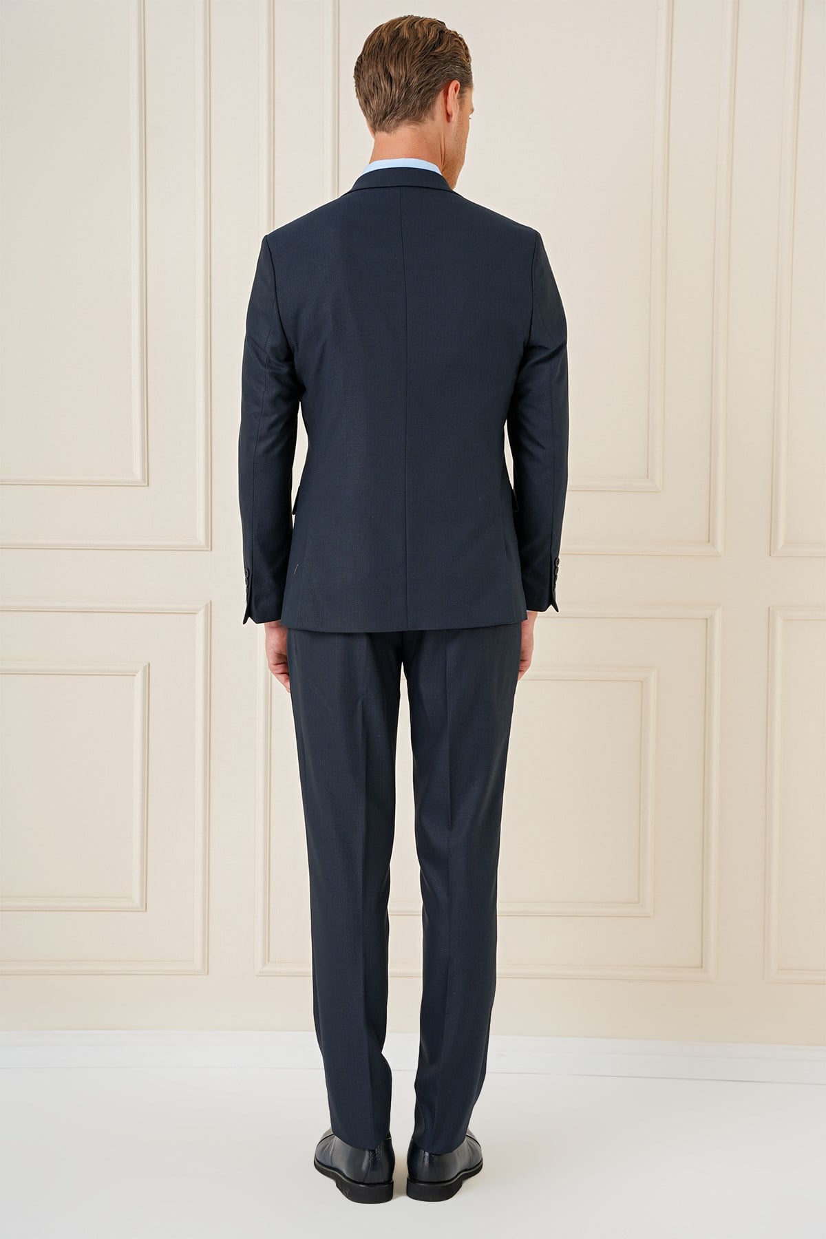 Slim Fit Çift Yıtmaç Lacivert Klasik Yelekli Takım Elbise TK 896