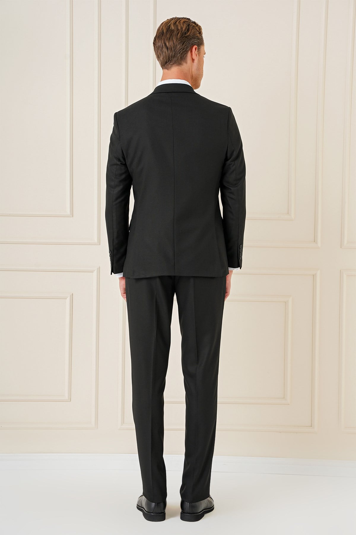 Slim Fit Çift Yıtmaç Siyah Klasik Yelekli Takım Elbise TK 896