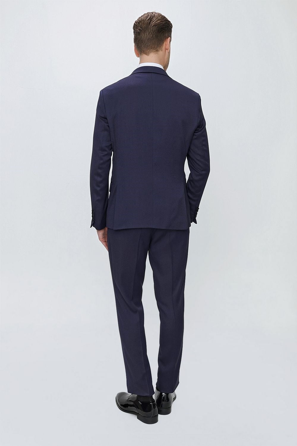 Slim Fit Çıkarılabilir Saten Yaka Lacivert Damatlık Smokin Takım Black 062
